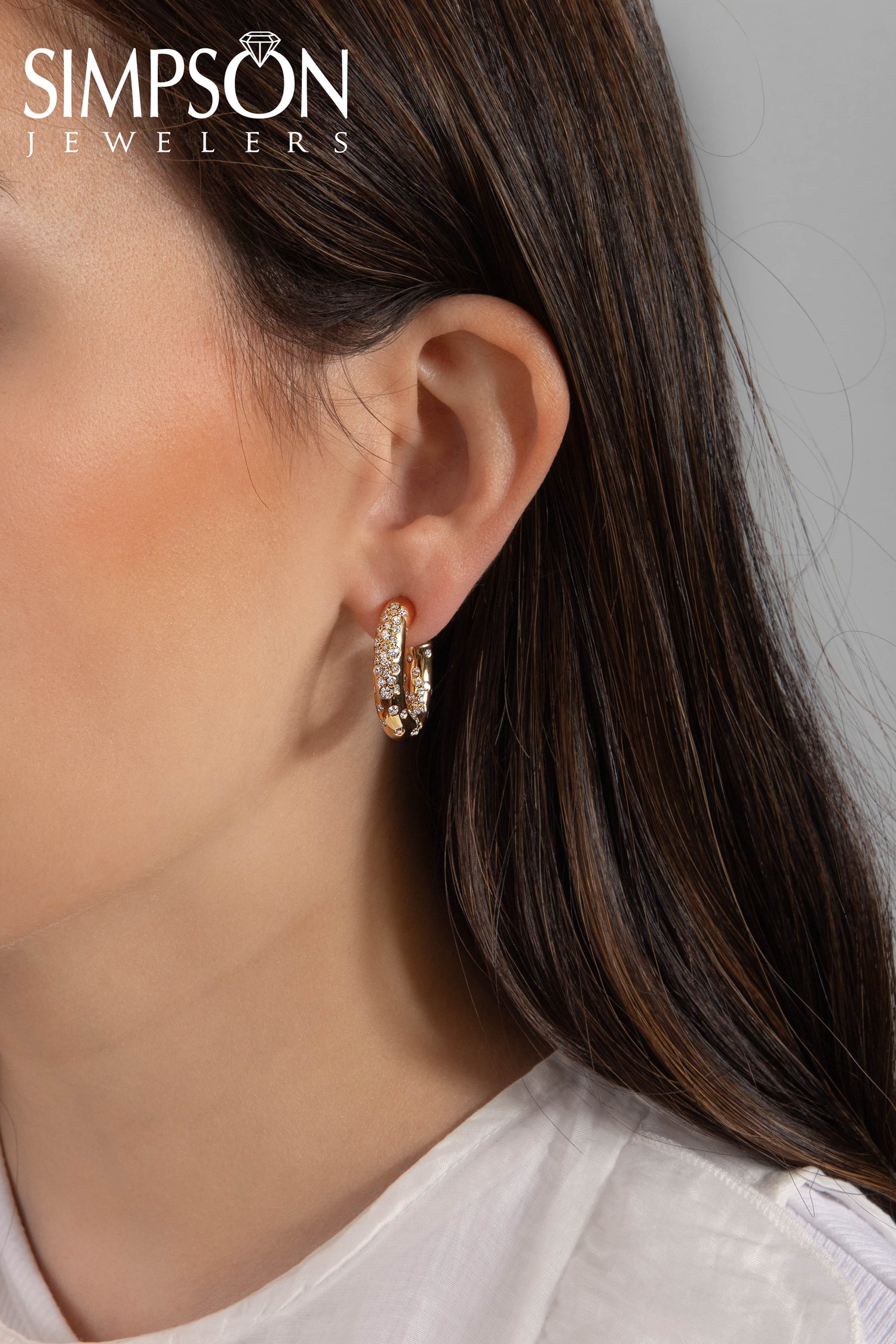 Diamond-Studded Gold Hoop Earrings