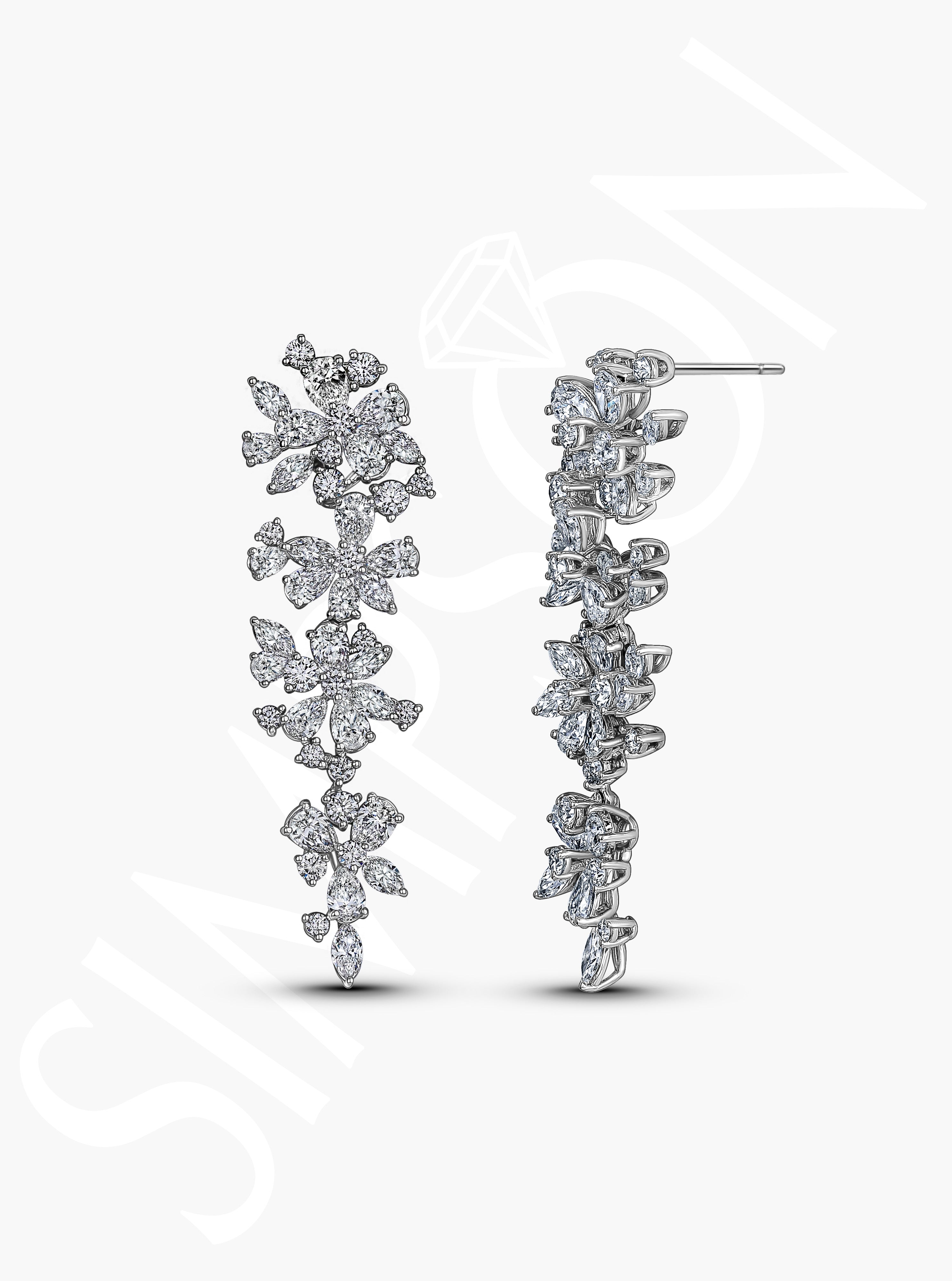 Floral Diamond Drop Earrings