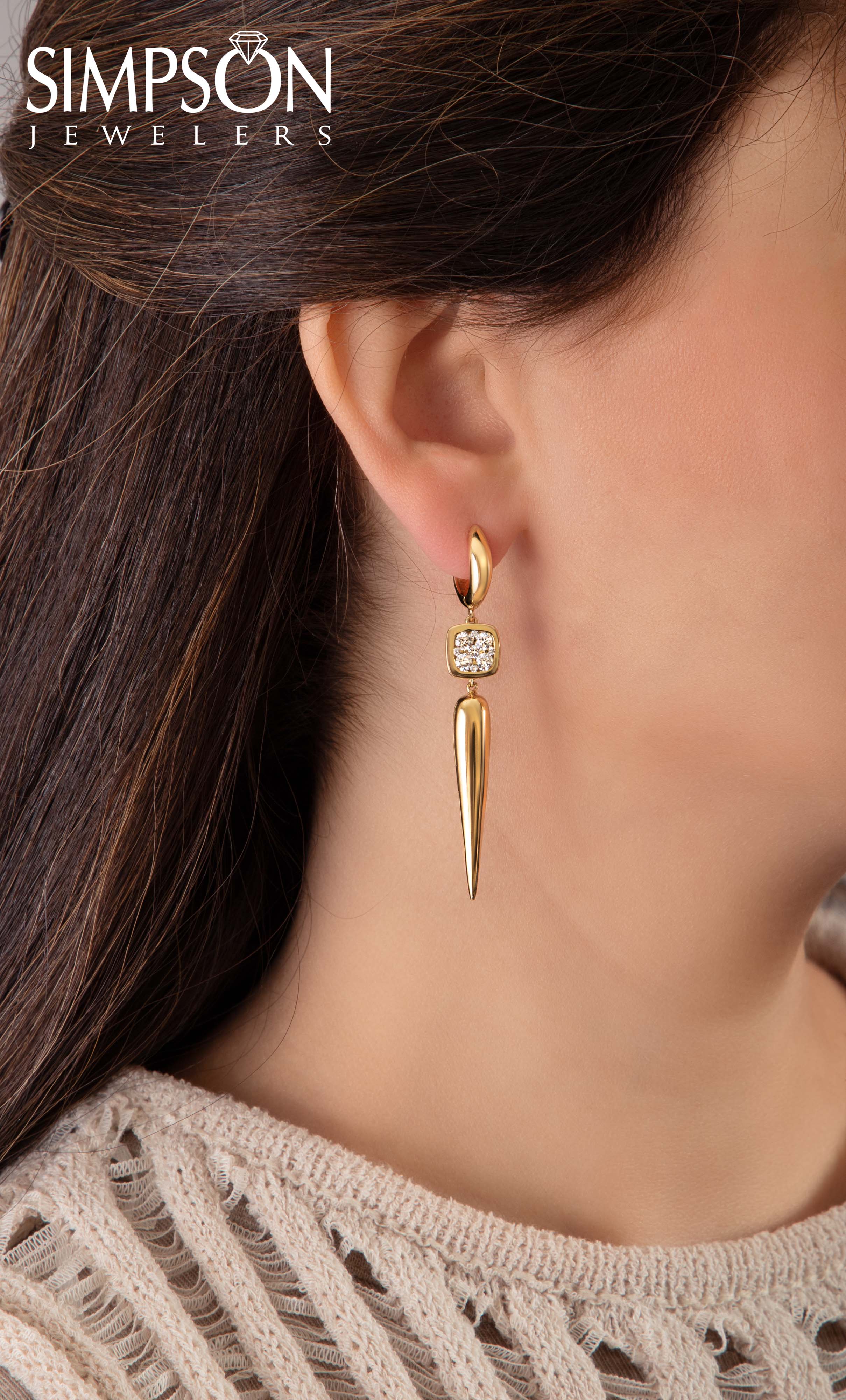 Gold Drop Earrings with Diamond Accents 