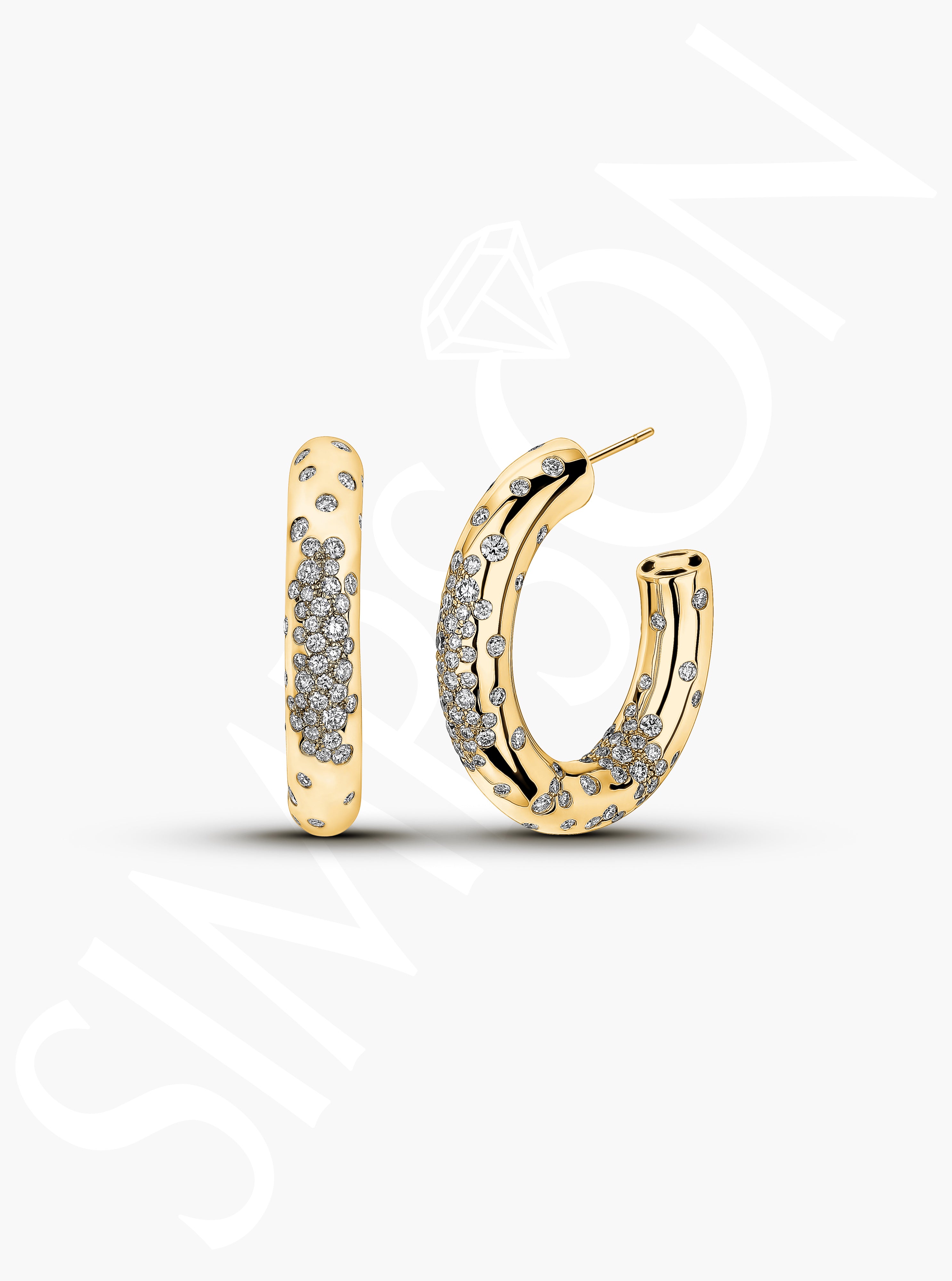 Diamond-Embellished Gold Hoop Earrings