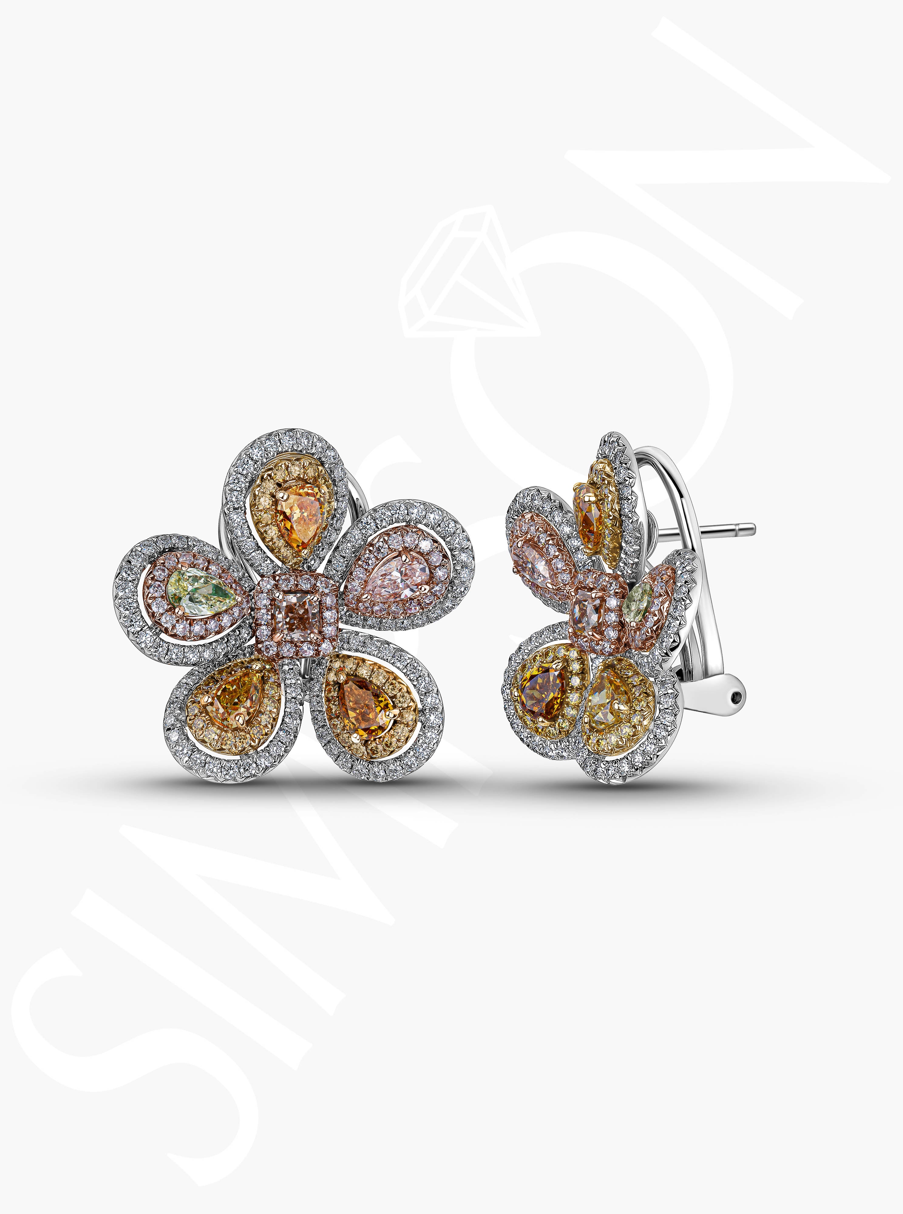 Multi-Color Fancy Diamond Floral Earrings