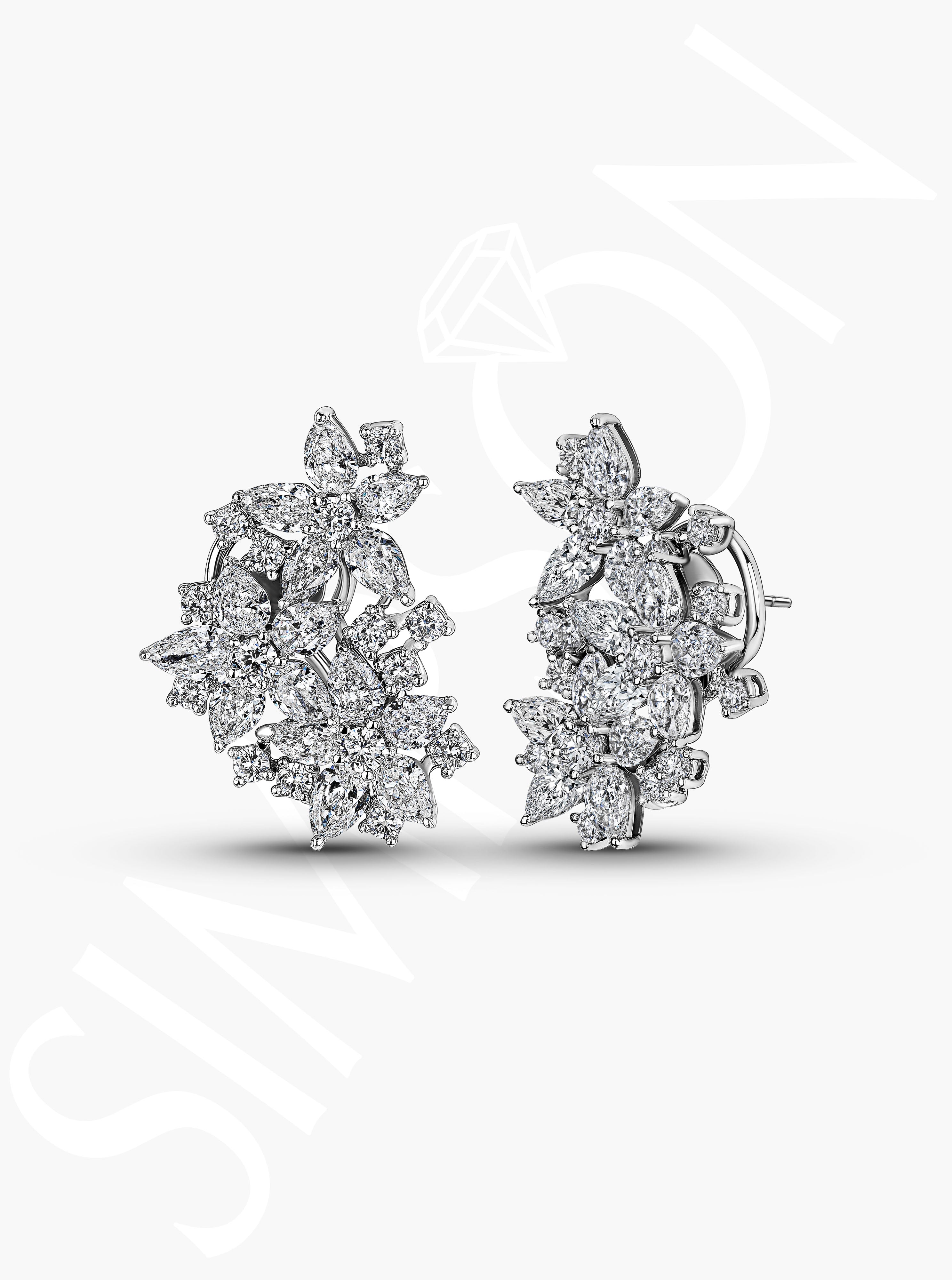 Floral Diamond Cluster Earrings