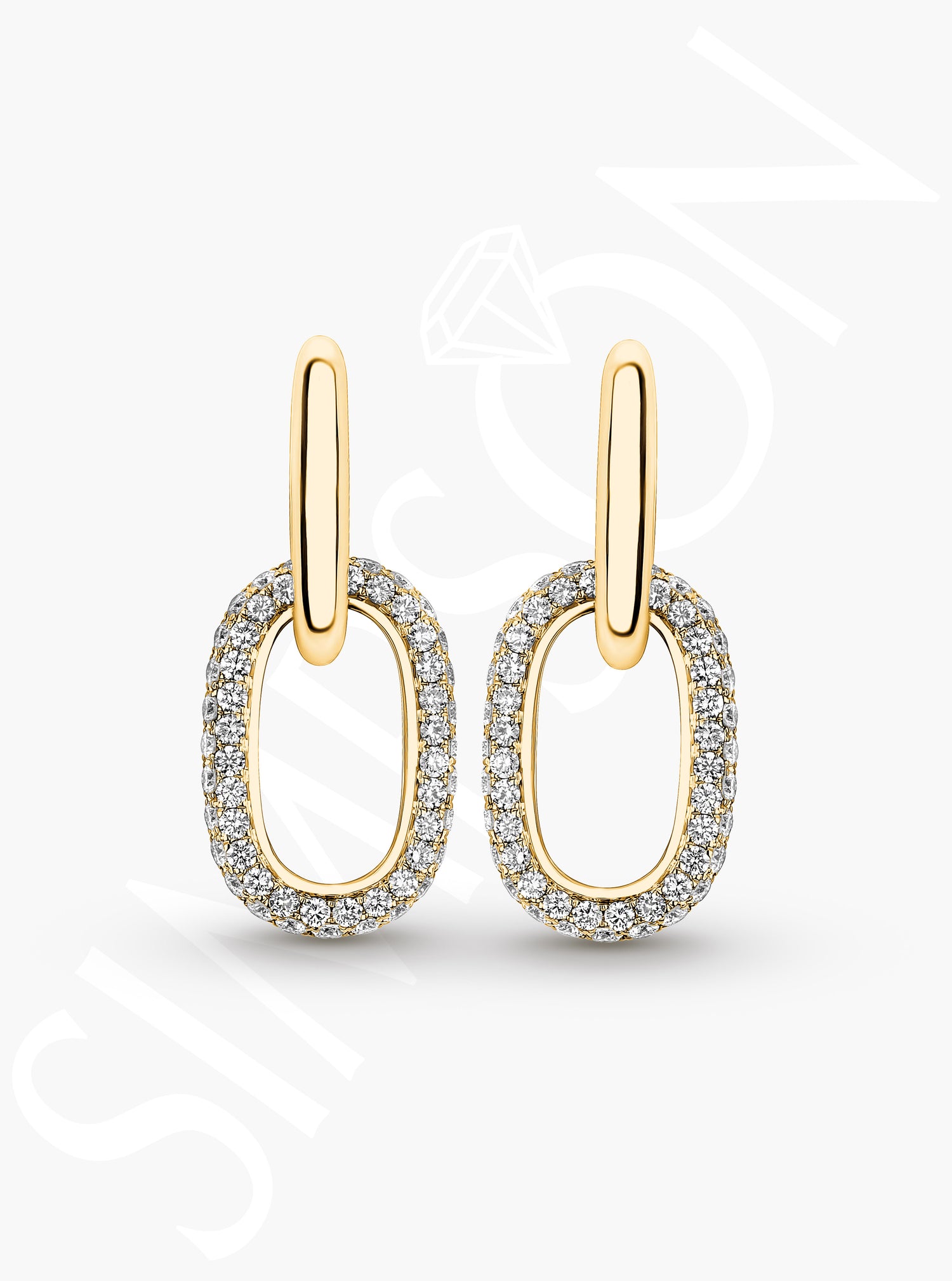 Diamond Oval Link Drop Earrings