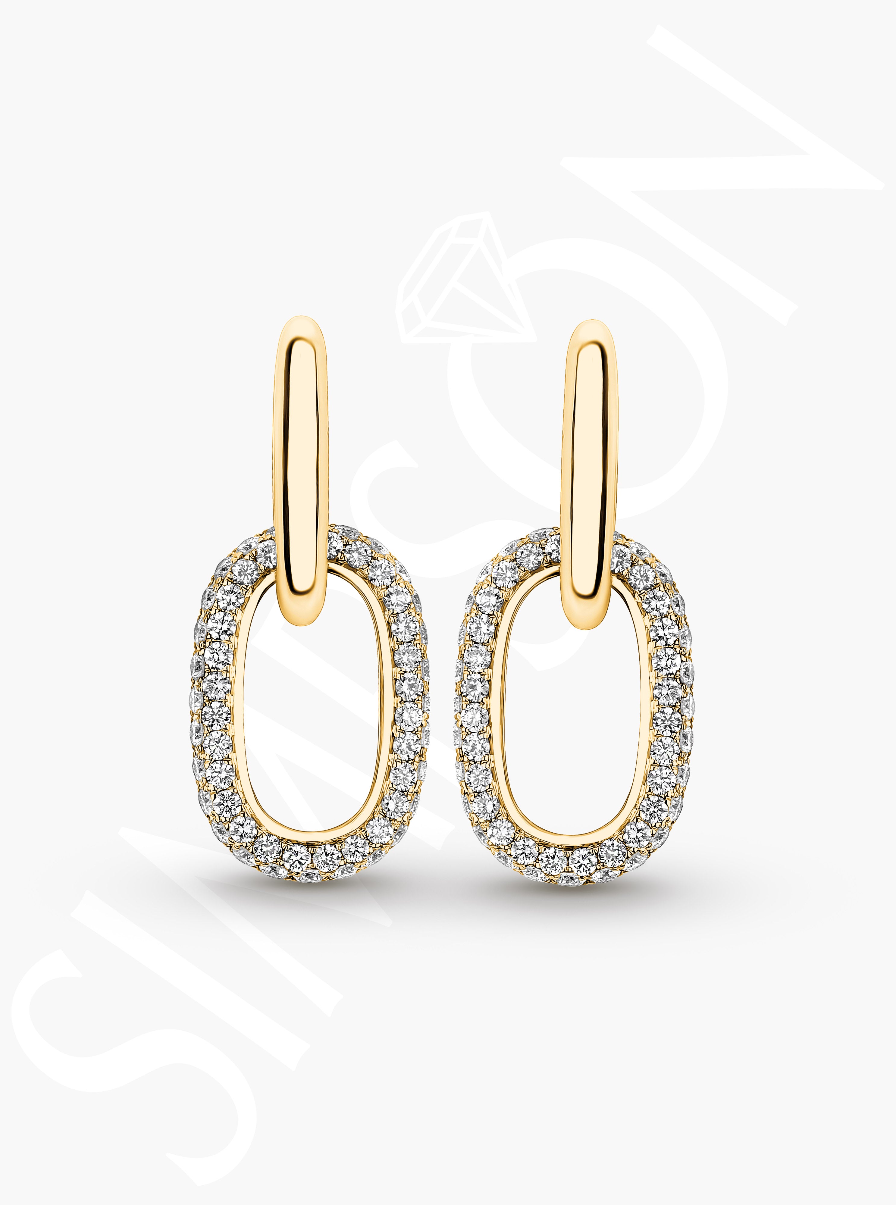 Diamond Oval Link Drop Earrings