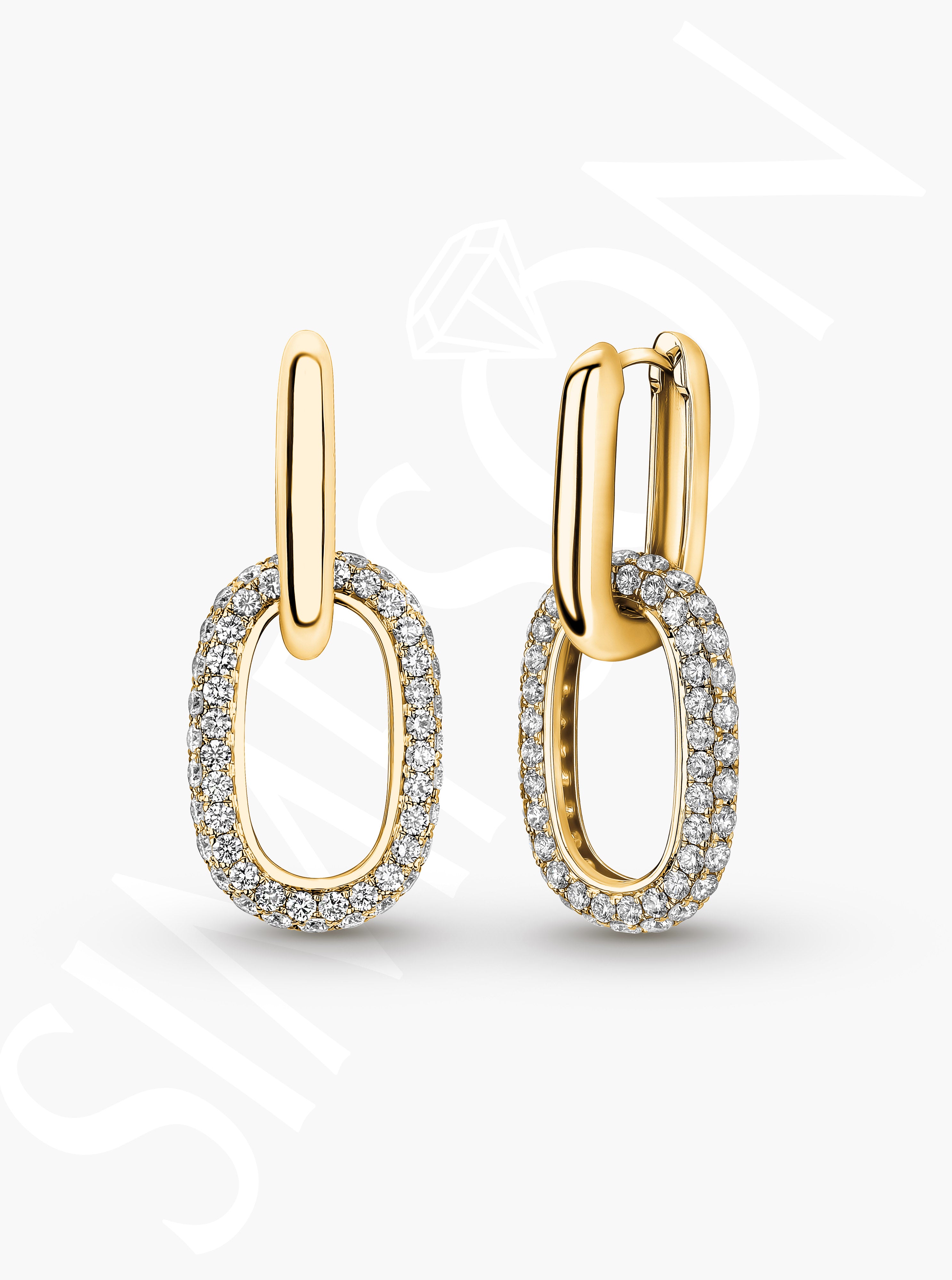 Diamond Oval Link Drop Earrings