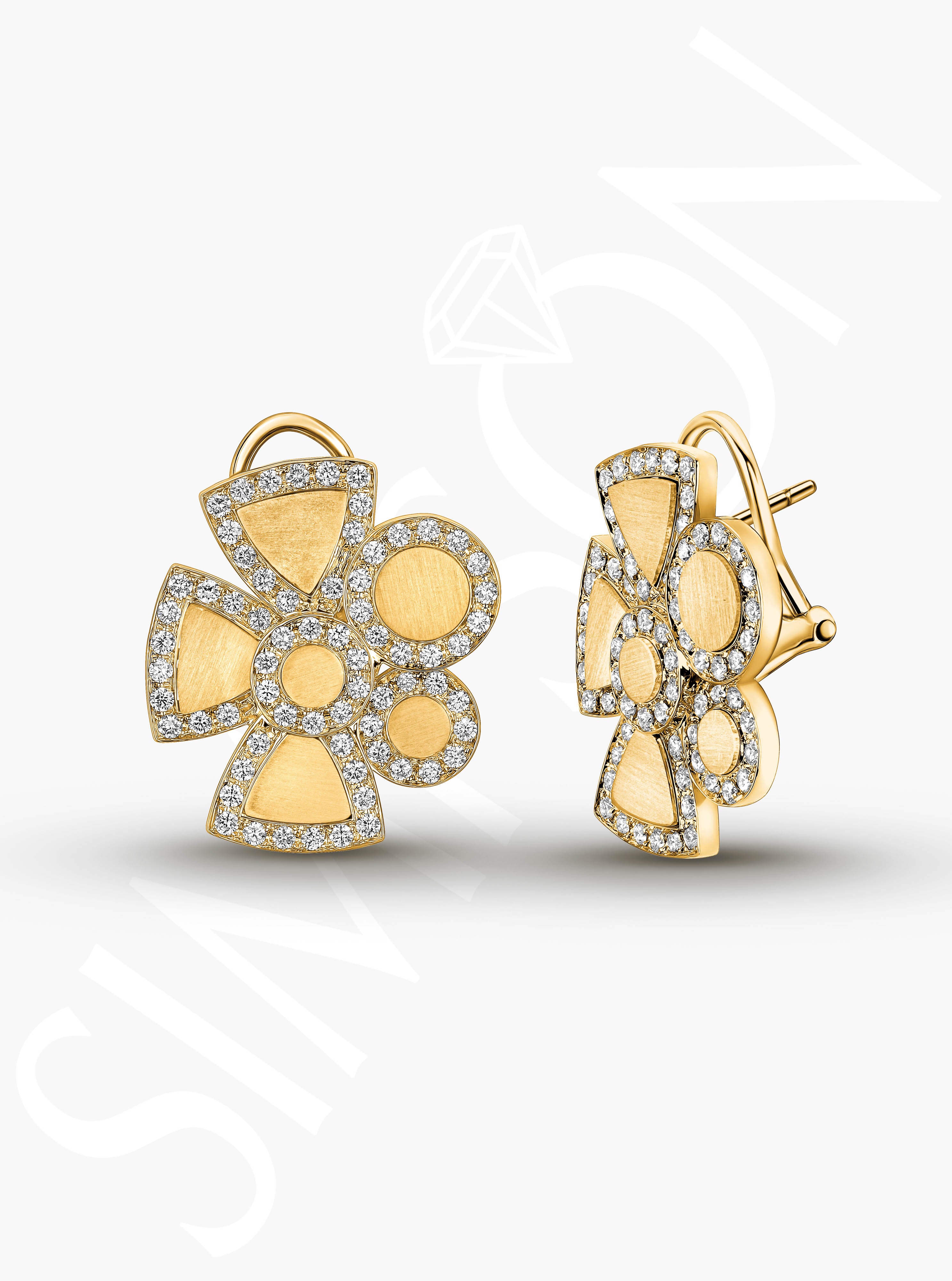 Geometric Diamond Flower Earrings