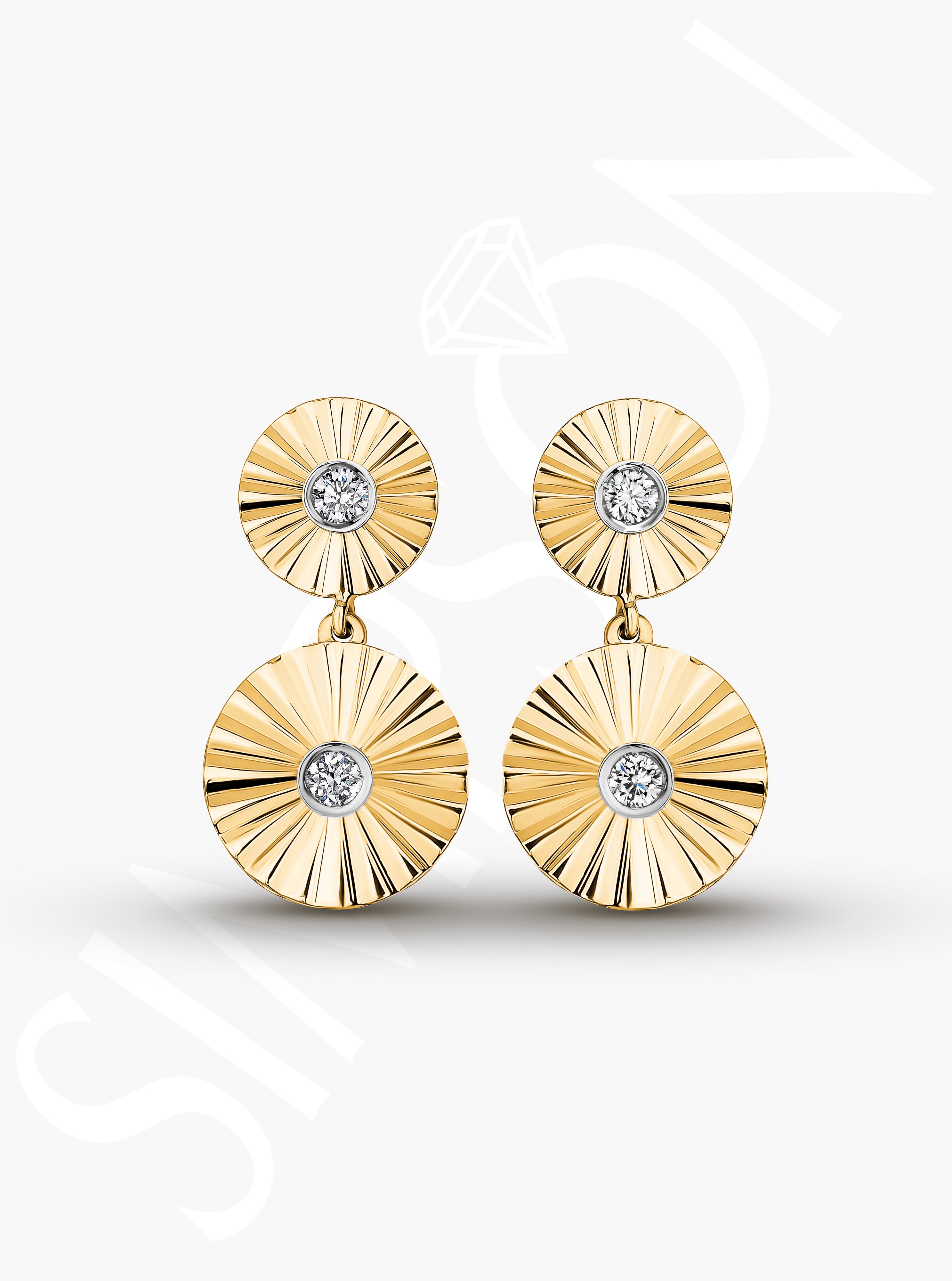 Yellow Gold Diamond Disk Earrings