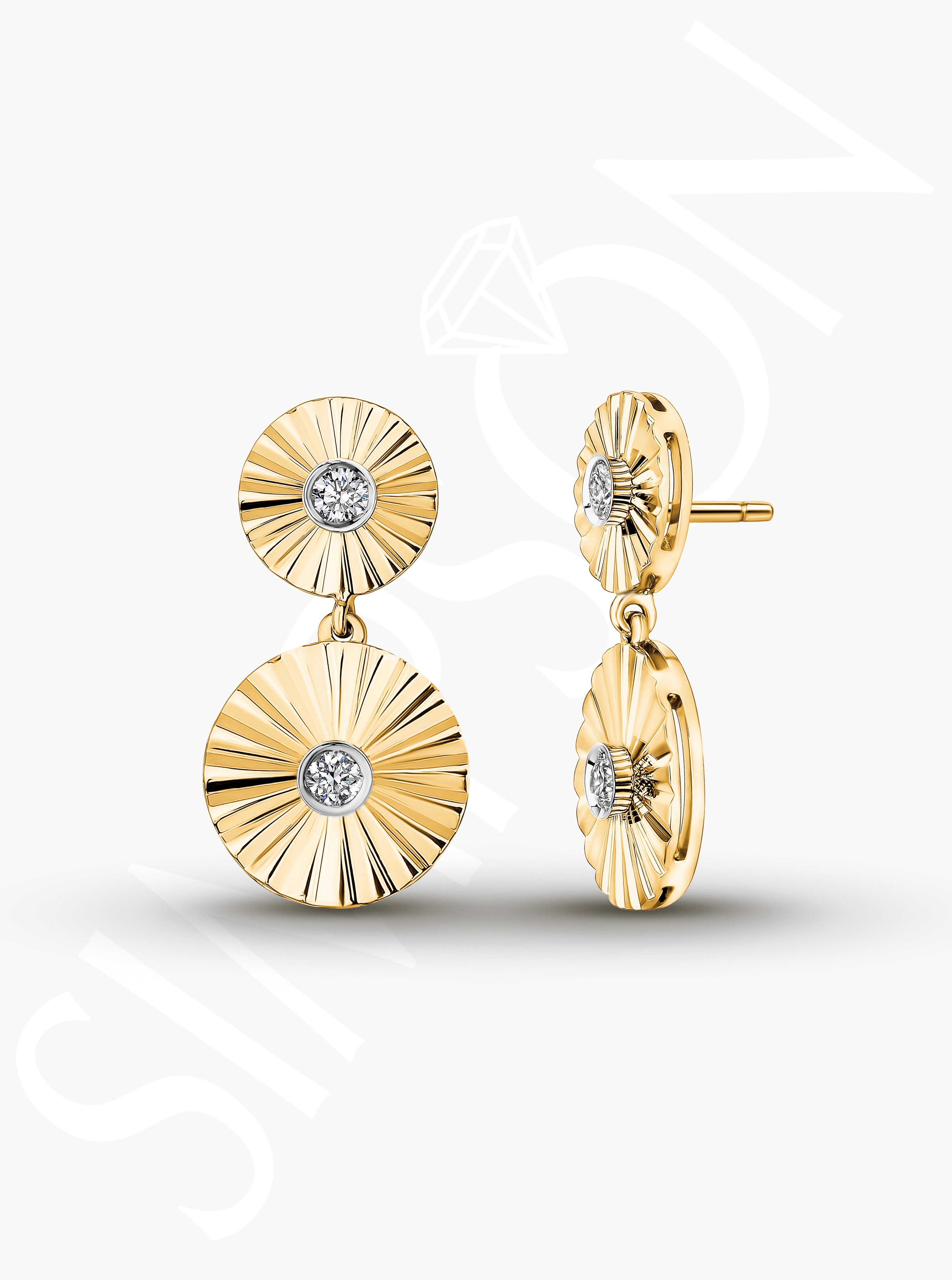 Yellow Gold Diamond Disk Earrings