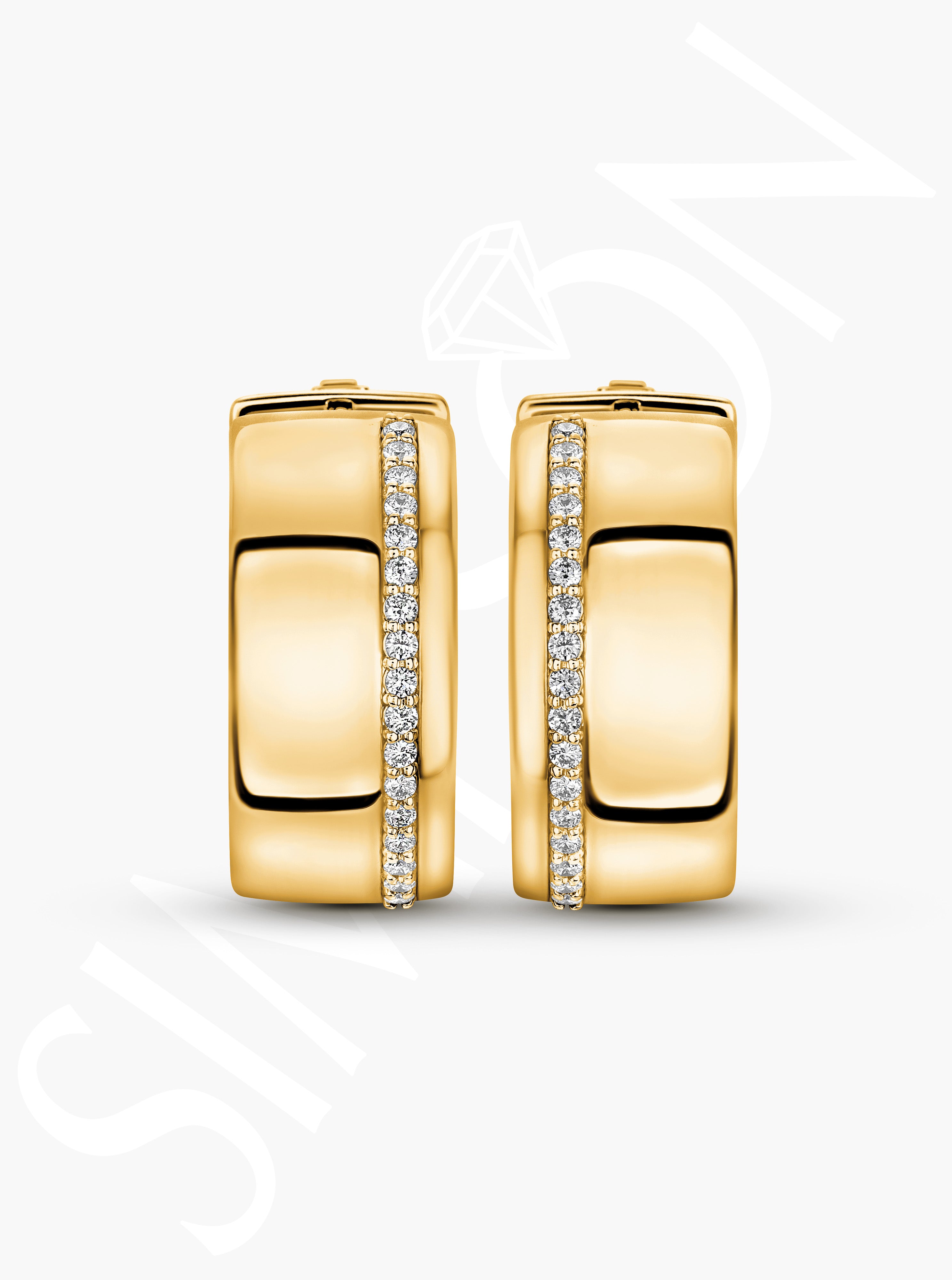 Yellow Gold Diamond Huggie Hoop Earrings