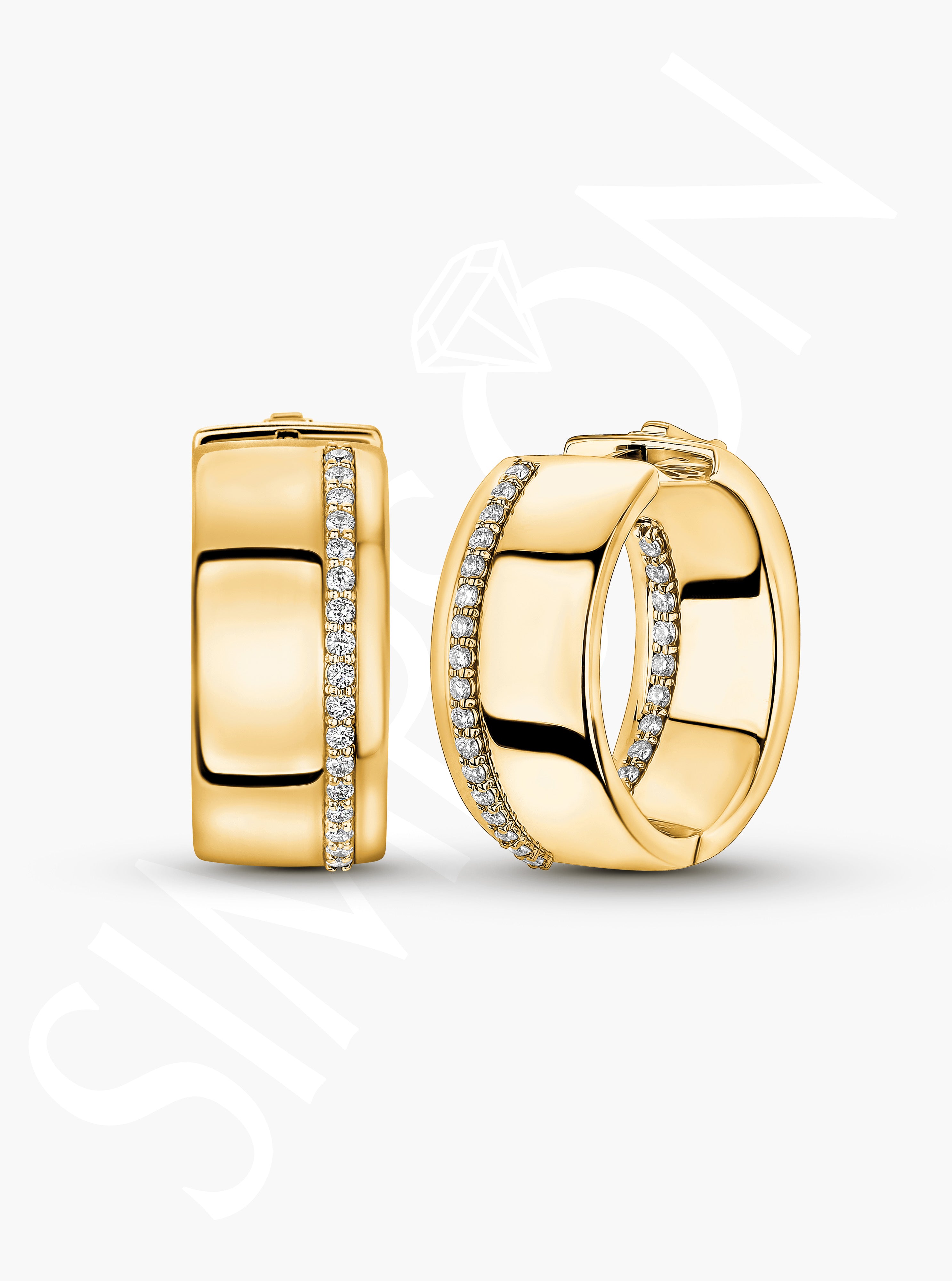 Yellow Gold Diamond Huggie Hoop Earrings