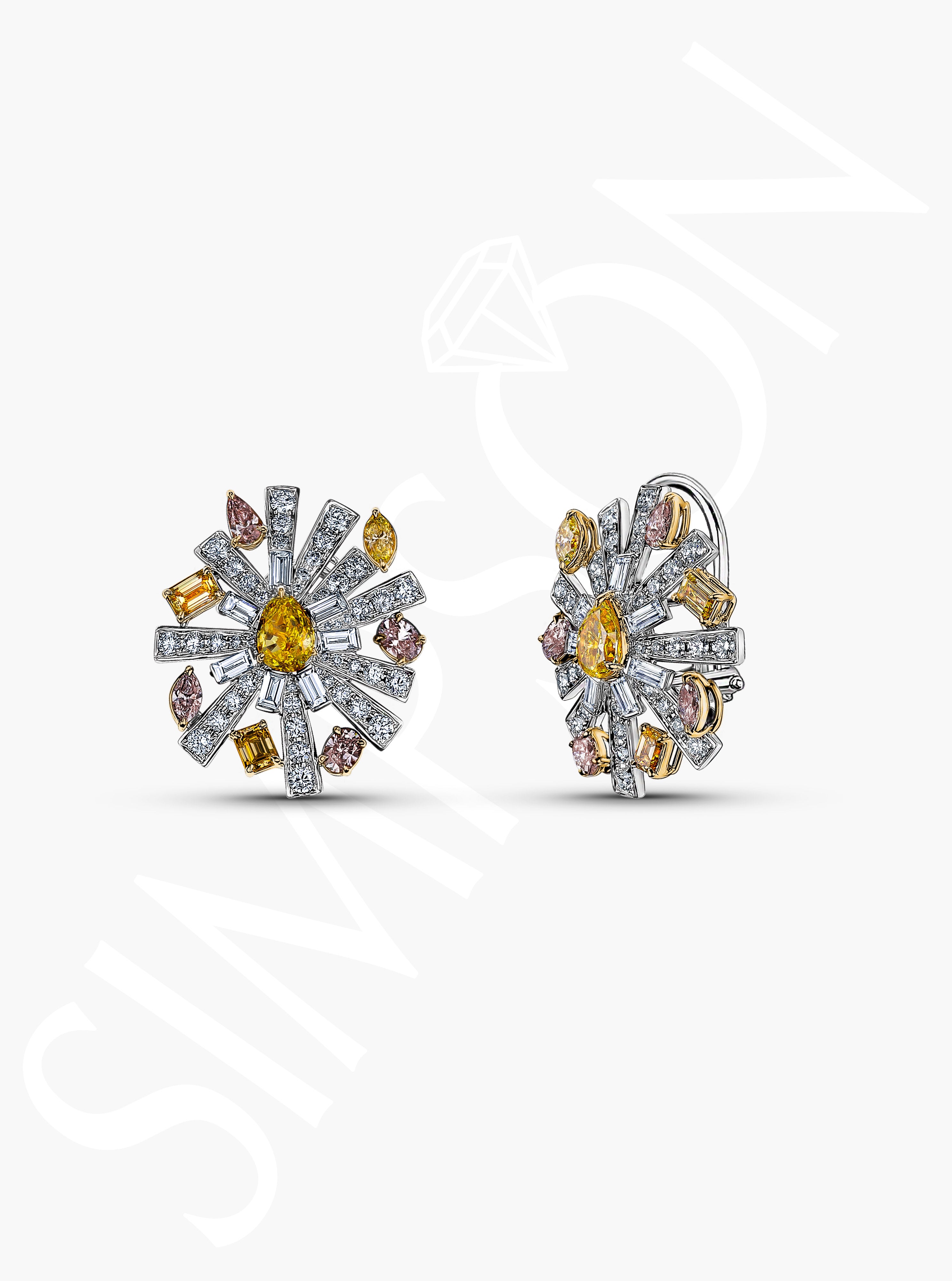 Multicolor Sunburst Diamond Earrings