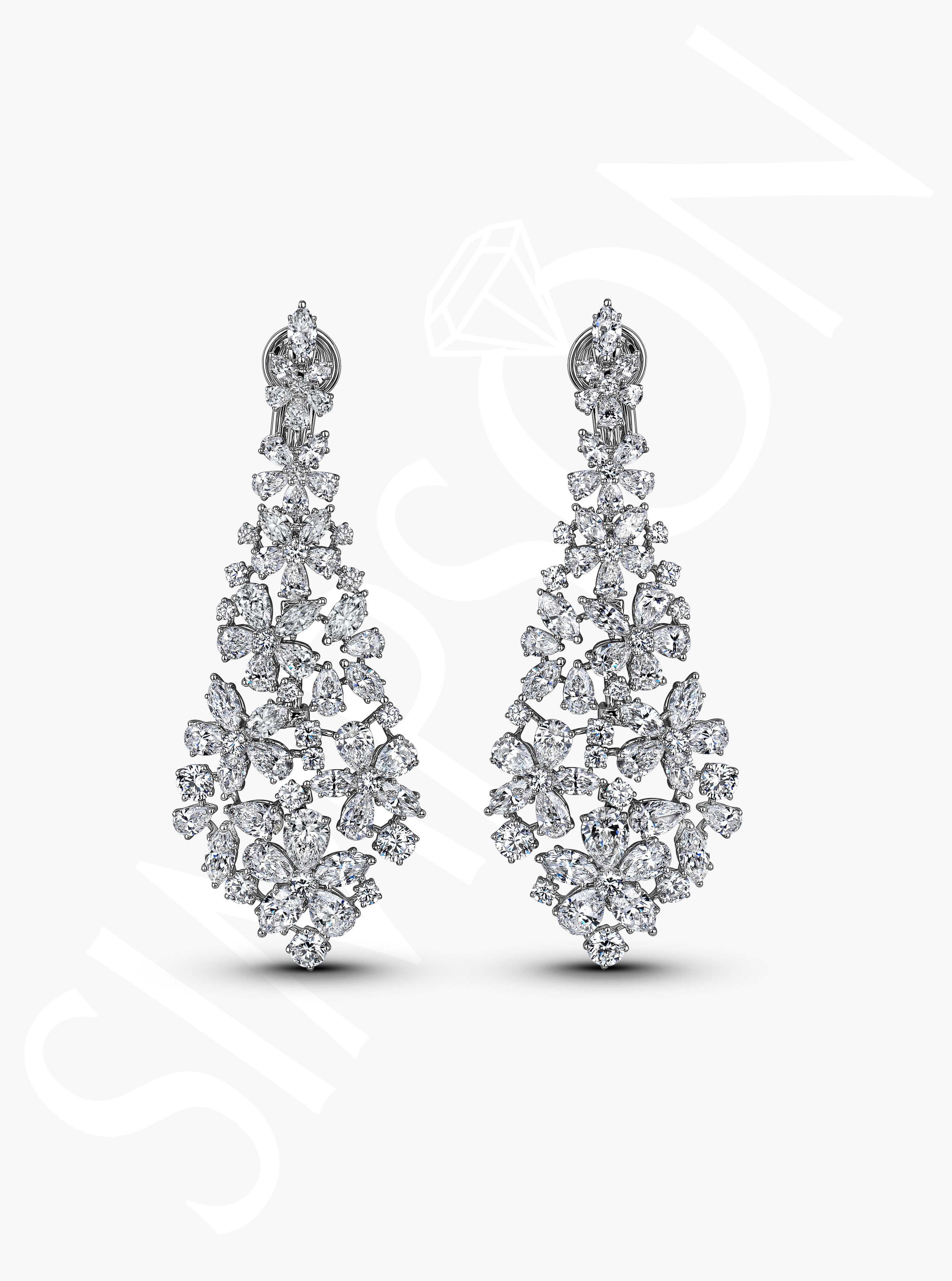 Floral Teardrop Diamond Earrings