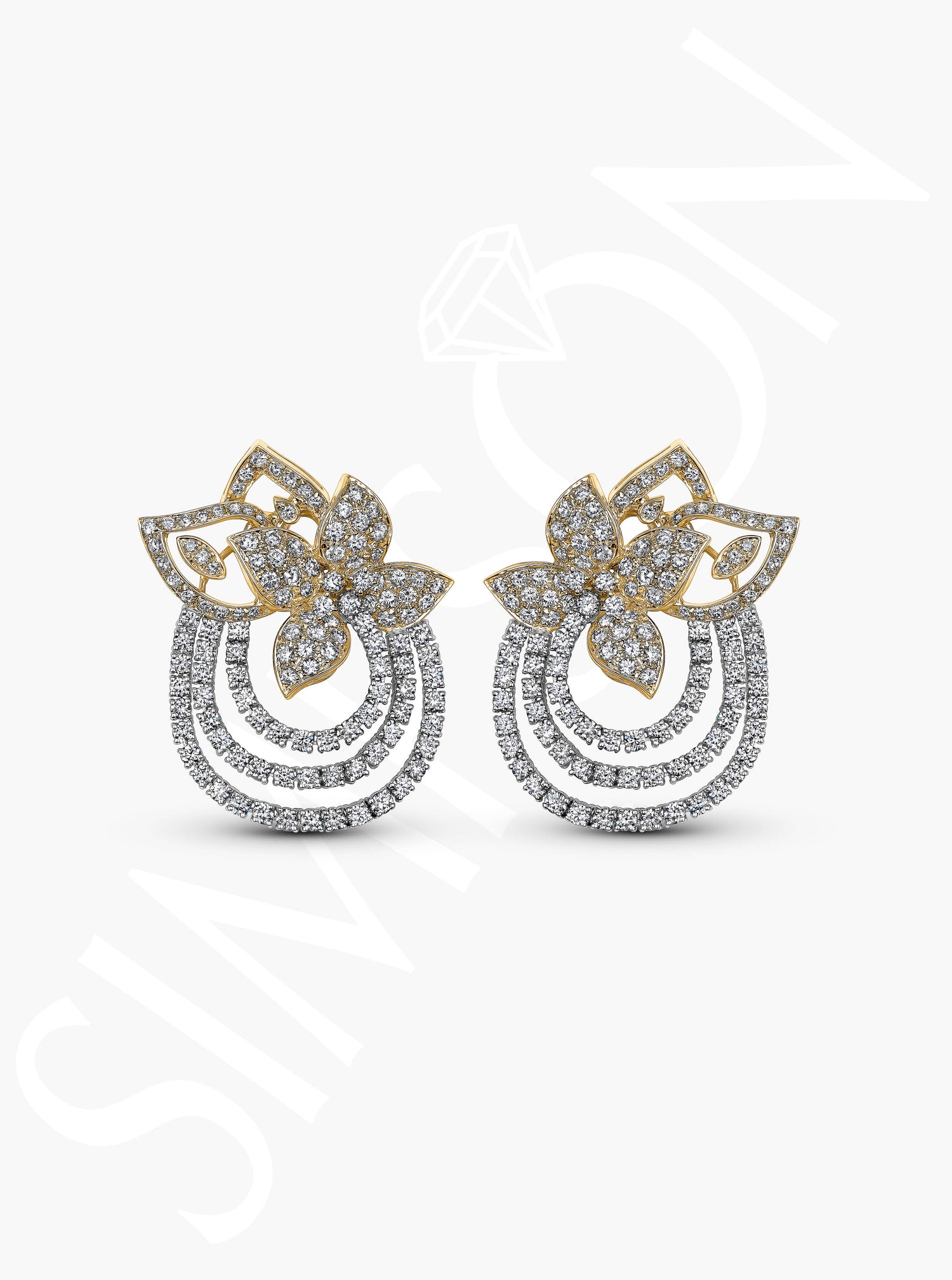 Multi-Hoop Diamond Floral Earrings