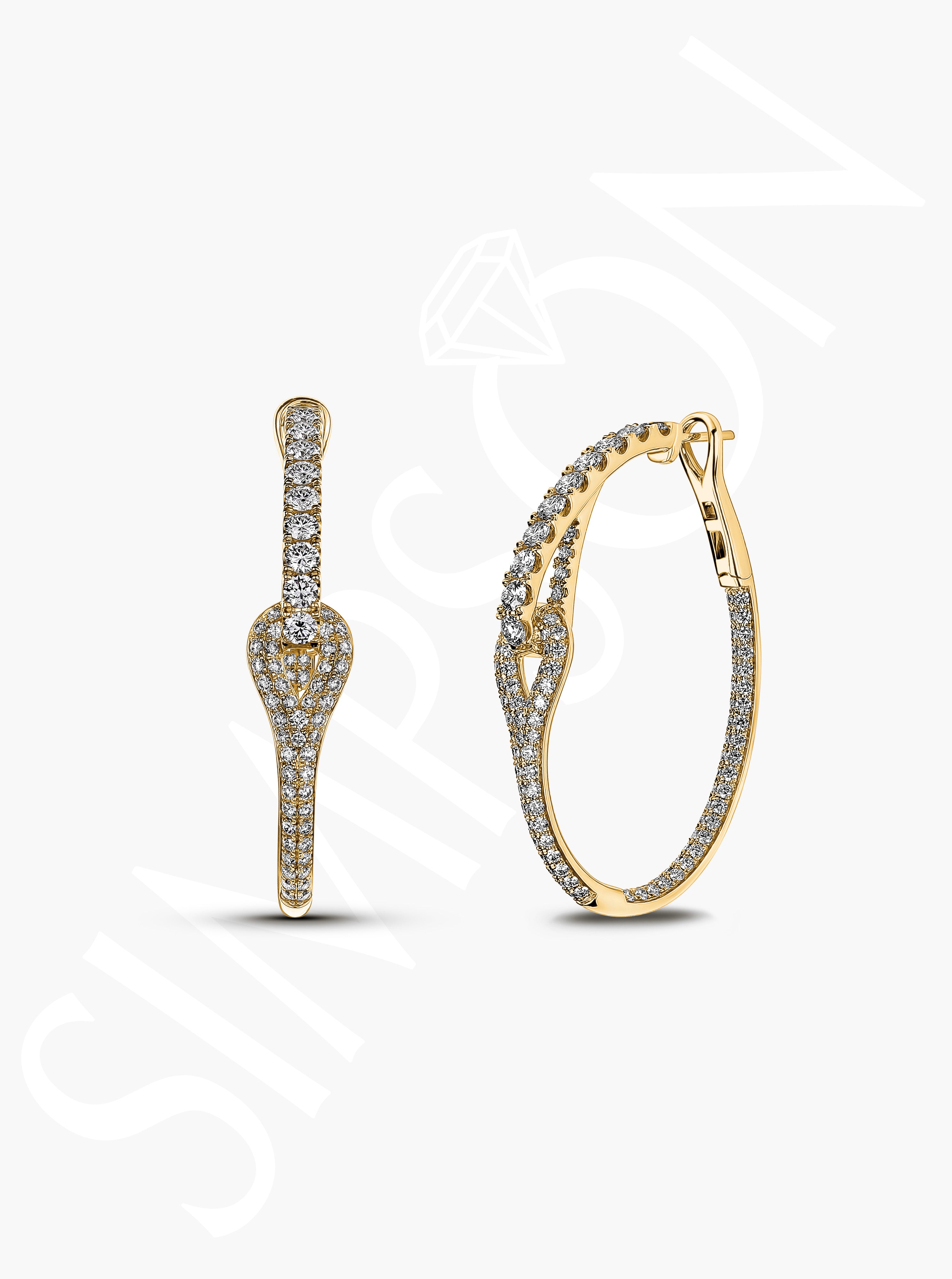 Gold Diamond Interlocking Hoop Earrings