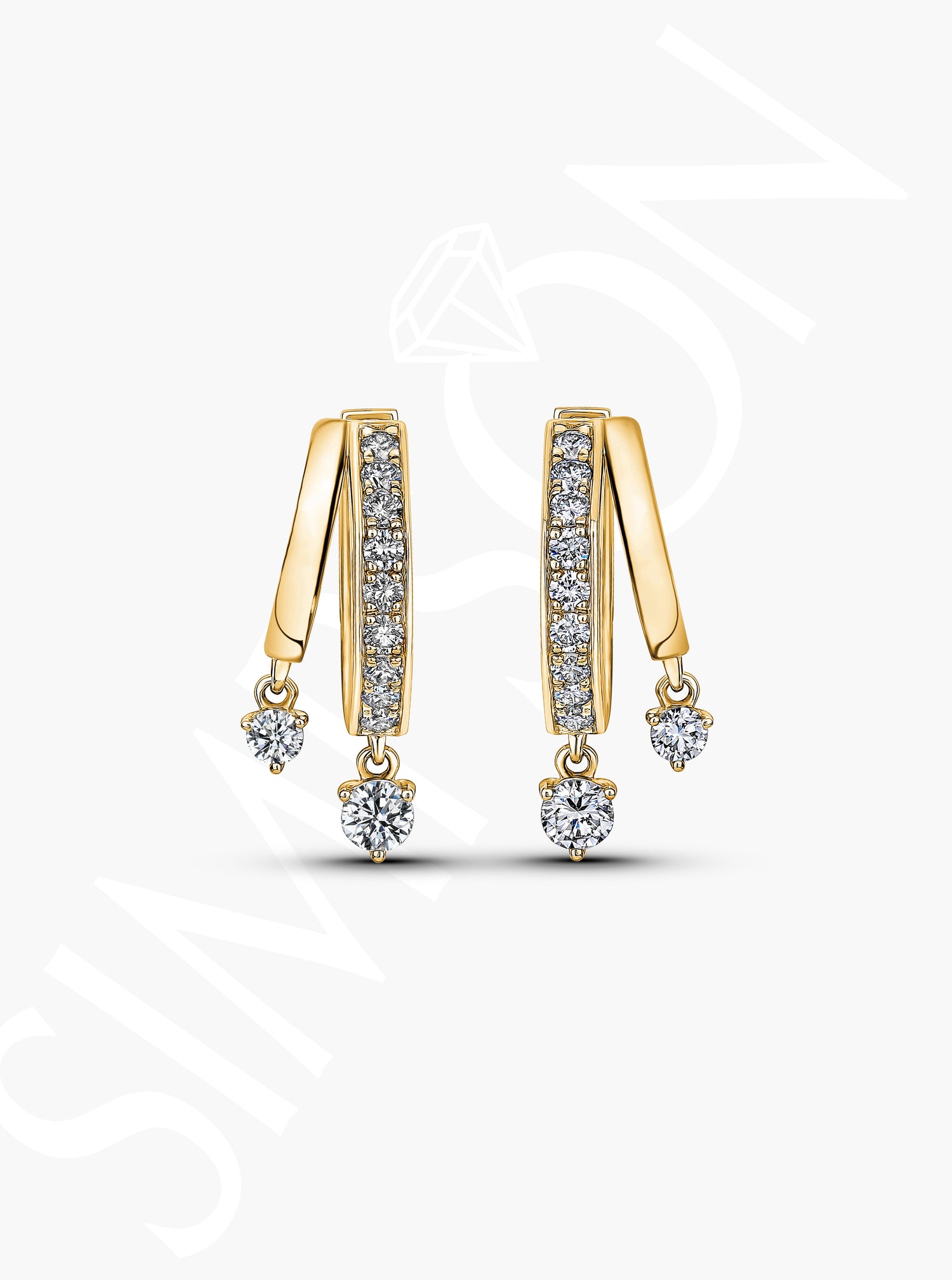 Gold Diamond Hoop Earrings with Dangling Diamond Accents