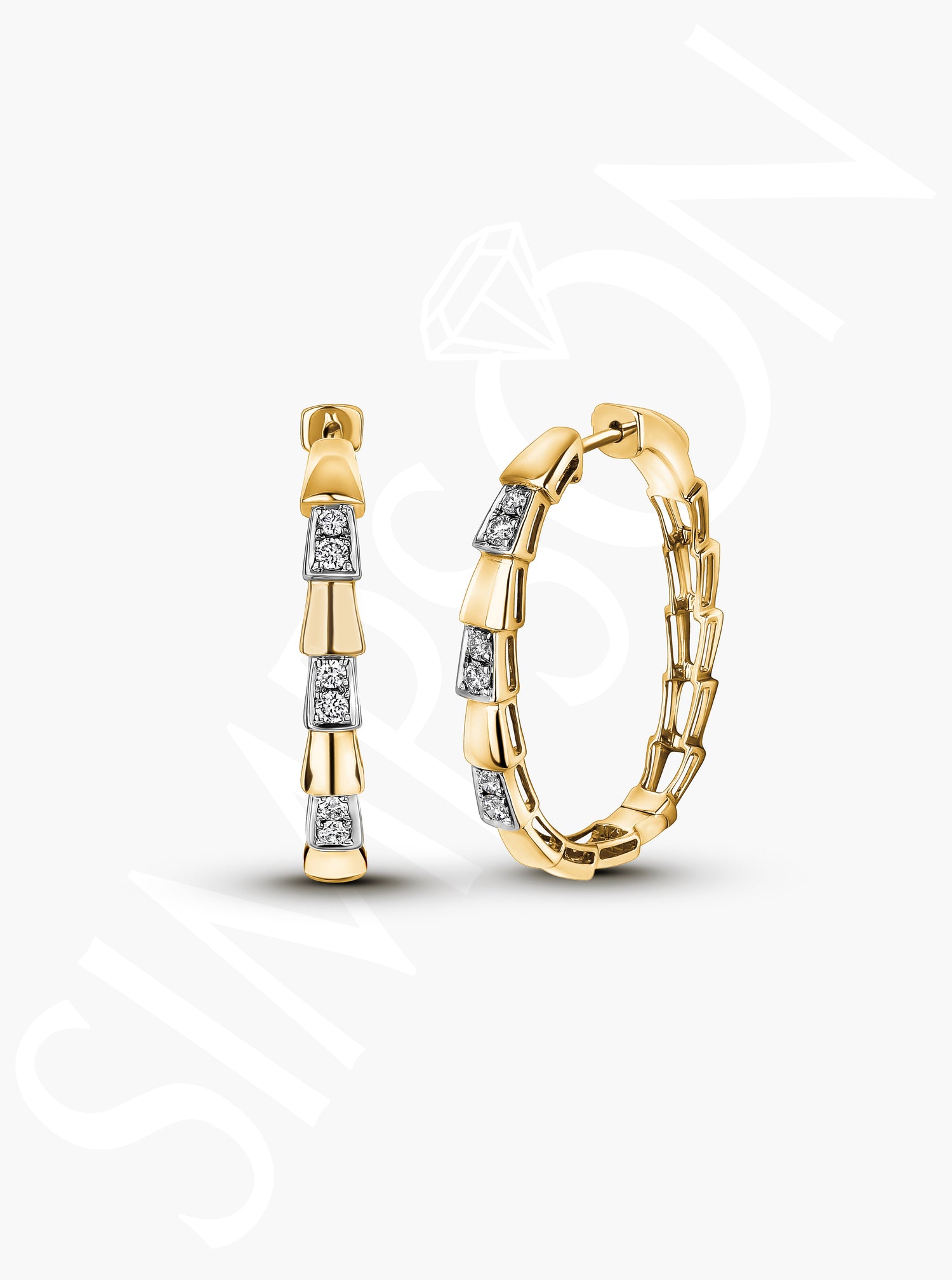 Gold Hoop Earrings with Diamond Accents and Link Design