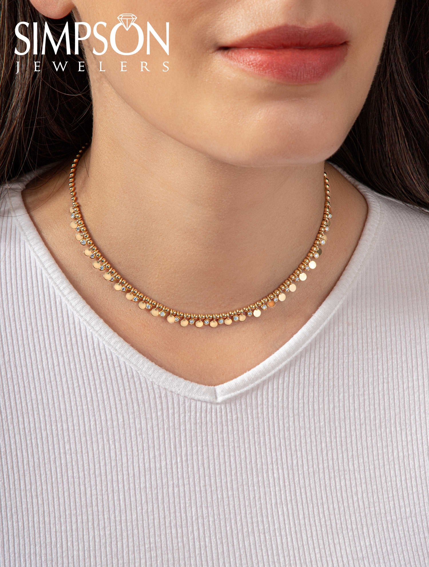 Gold Disc and Diamond Necklace