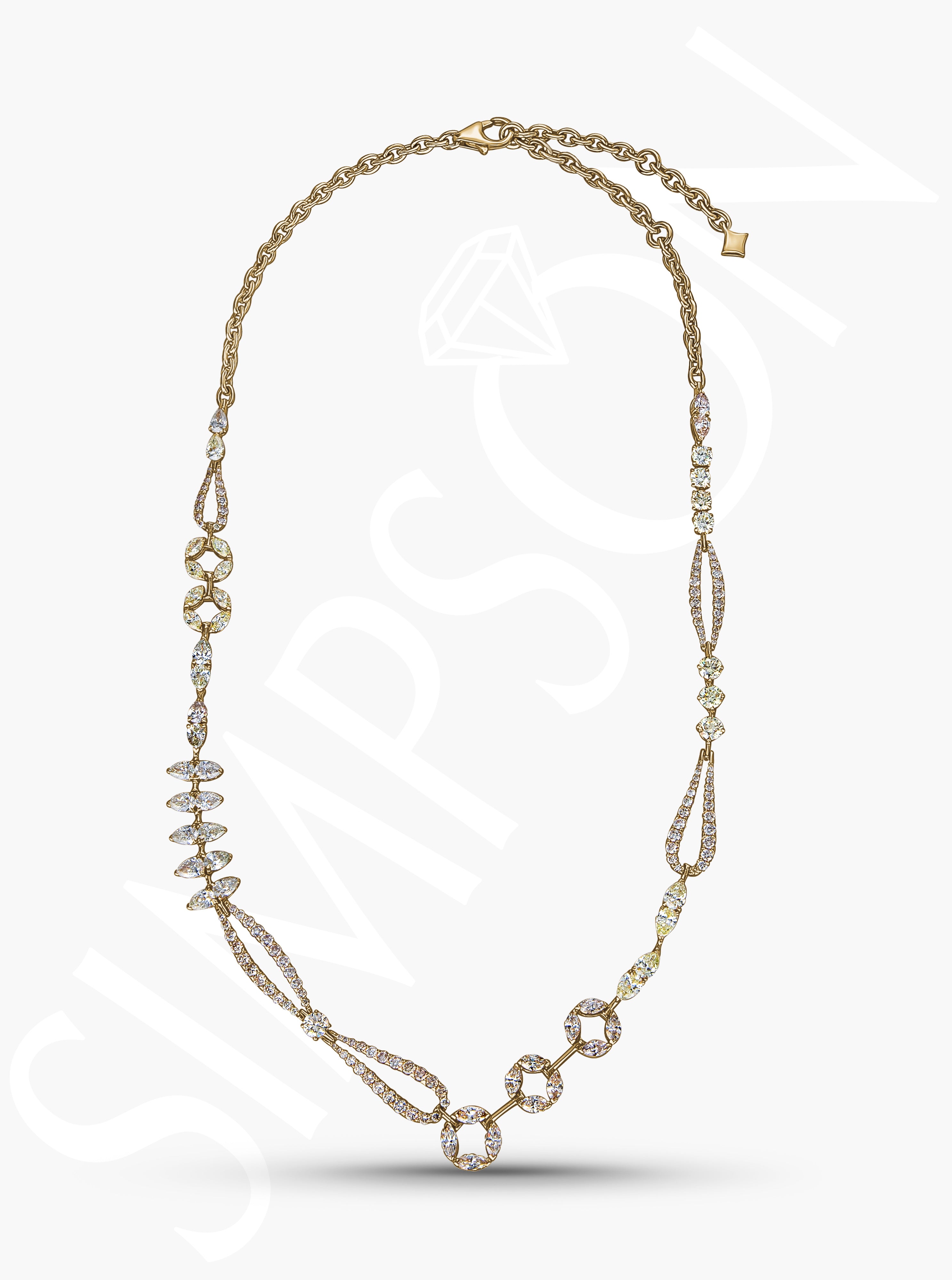 Artistic Gold Necklace with Brilliant Diamond Detailing