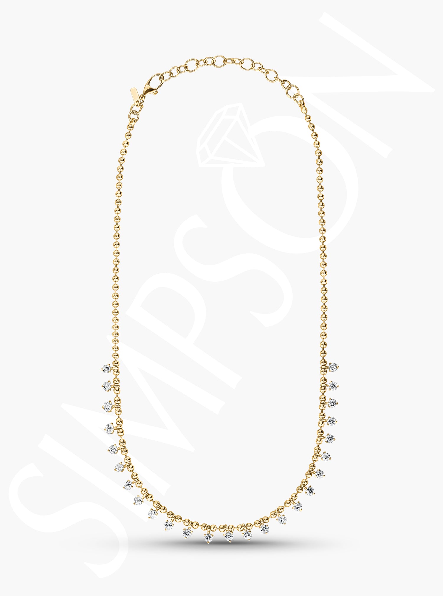 Gold Beaded Necklace with Diamond Drops