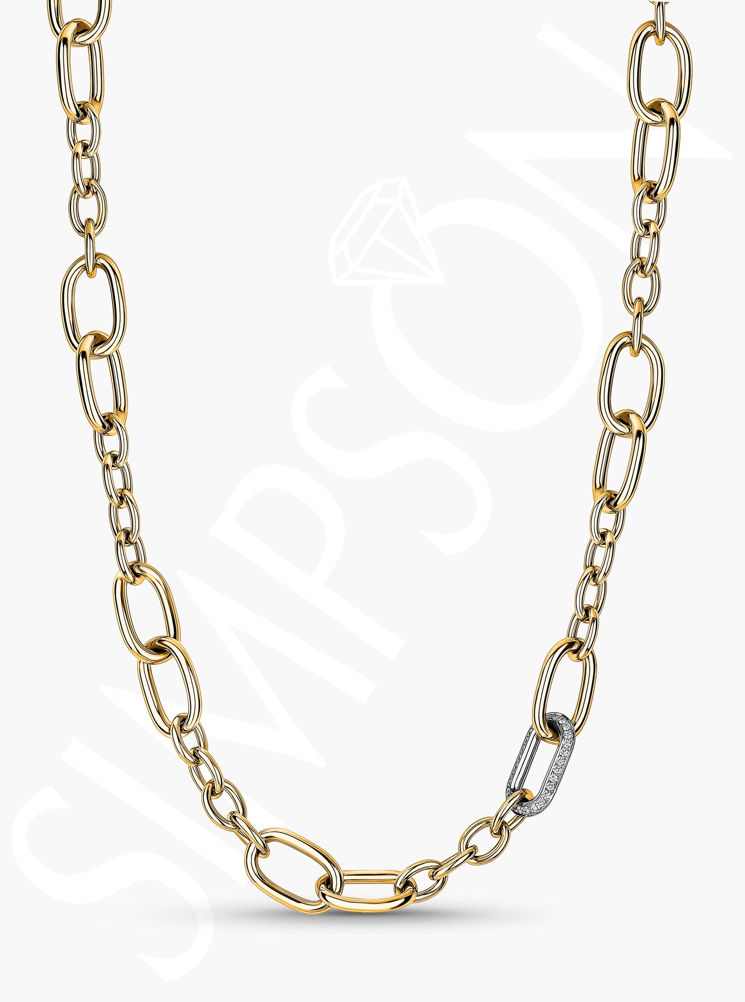 Gold Link Chain Necklace with Diamond Accent