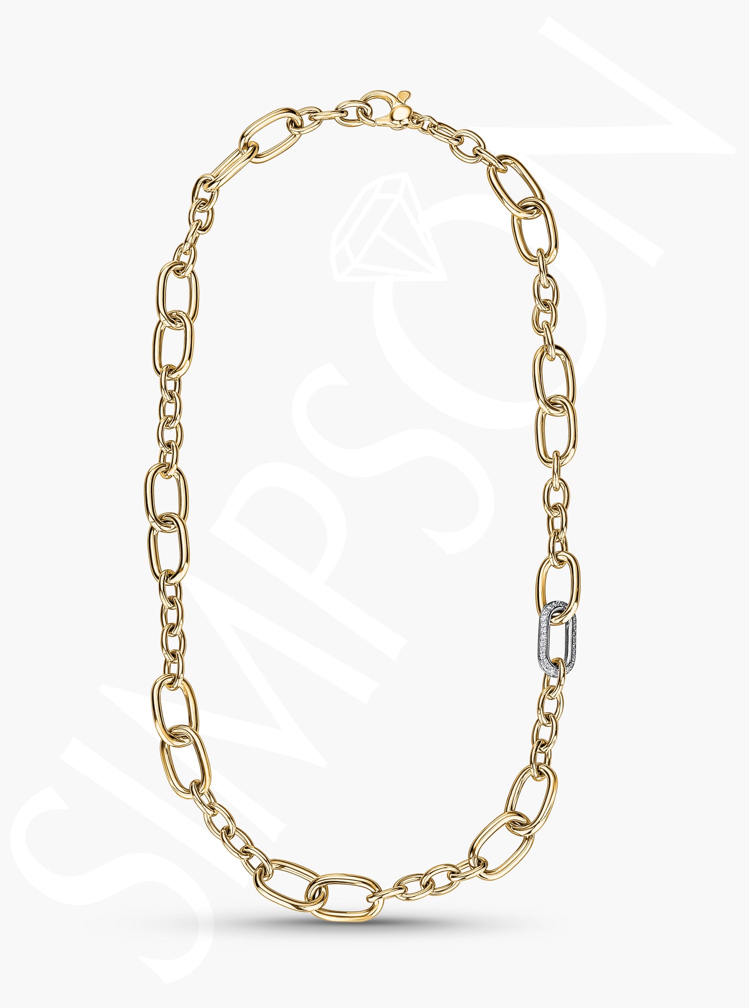 Gold Link Chain Necklace with Diamond Accent
