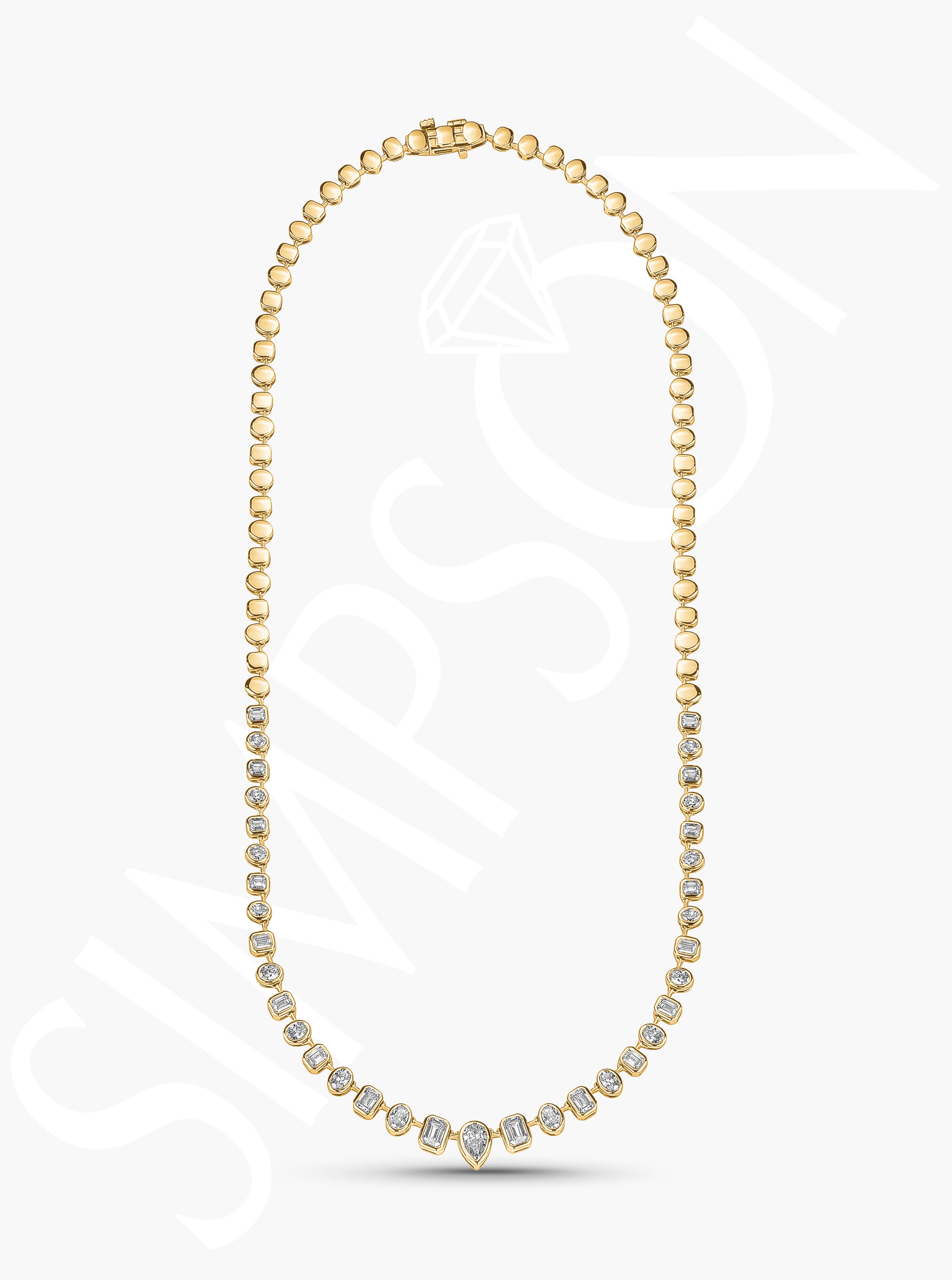 Multi-Shaped Bezel Set Diamond Necklace