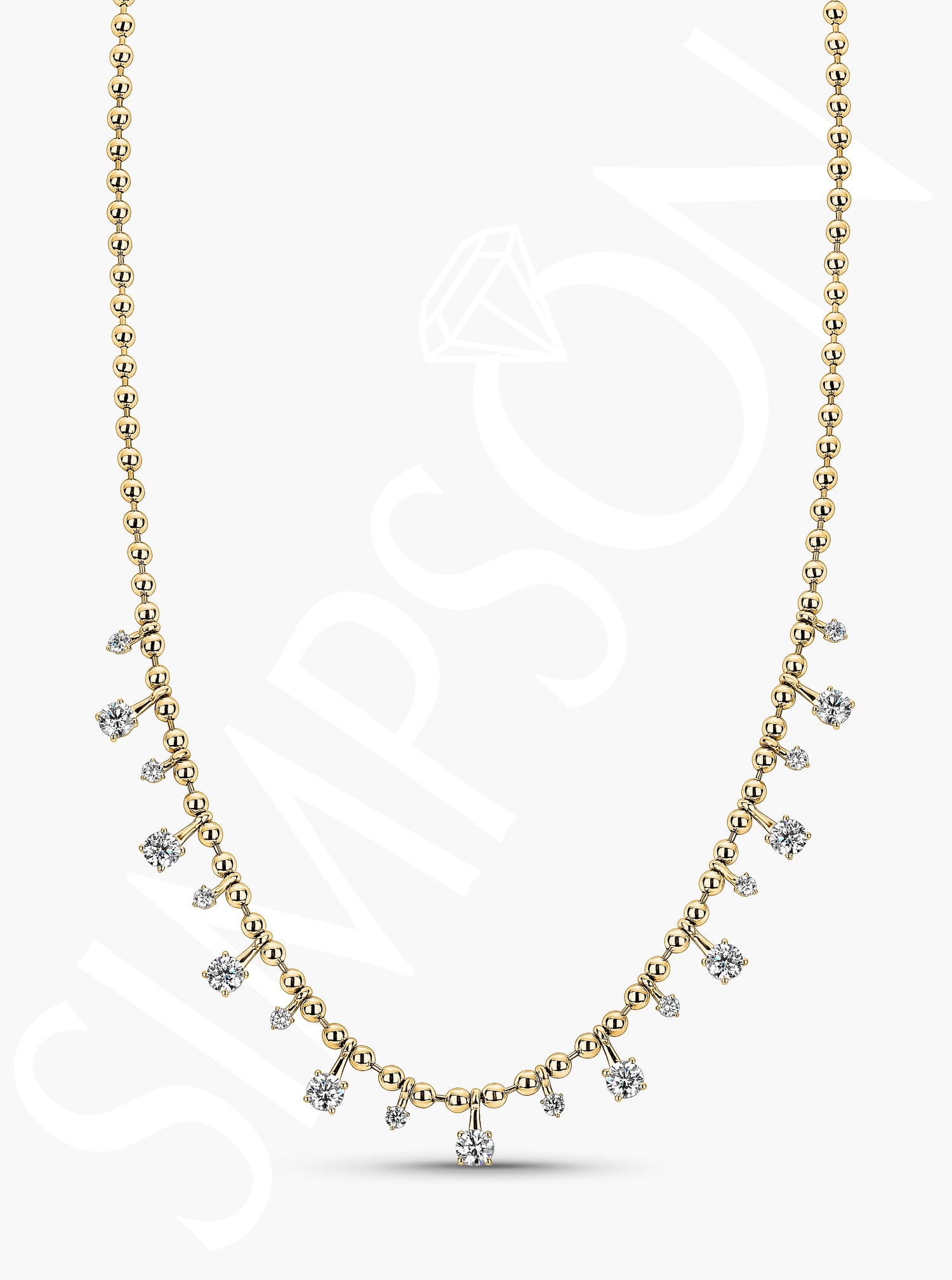 Gold Bead Necklace with Diamond Stations