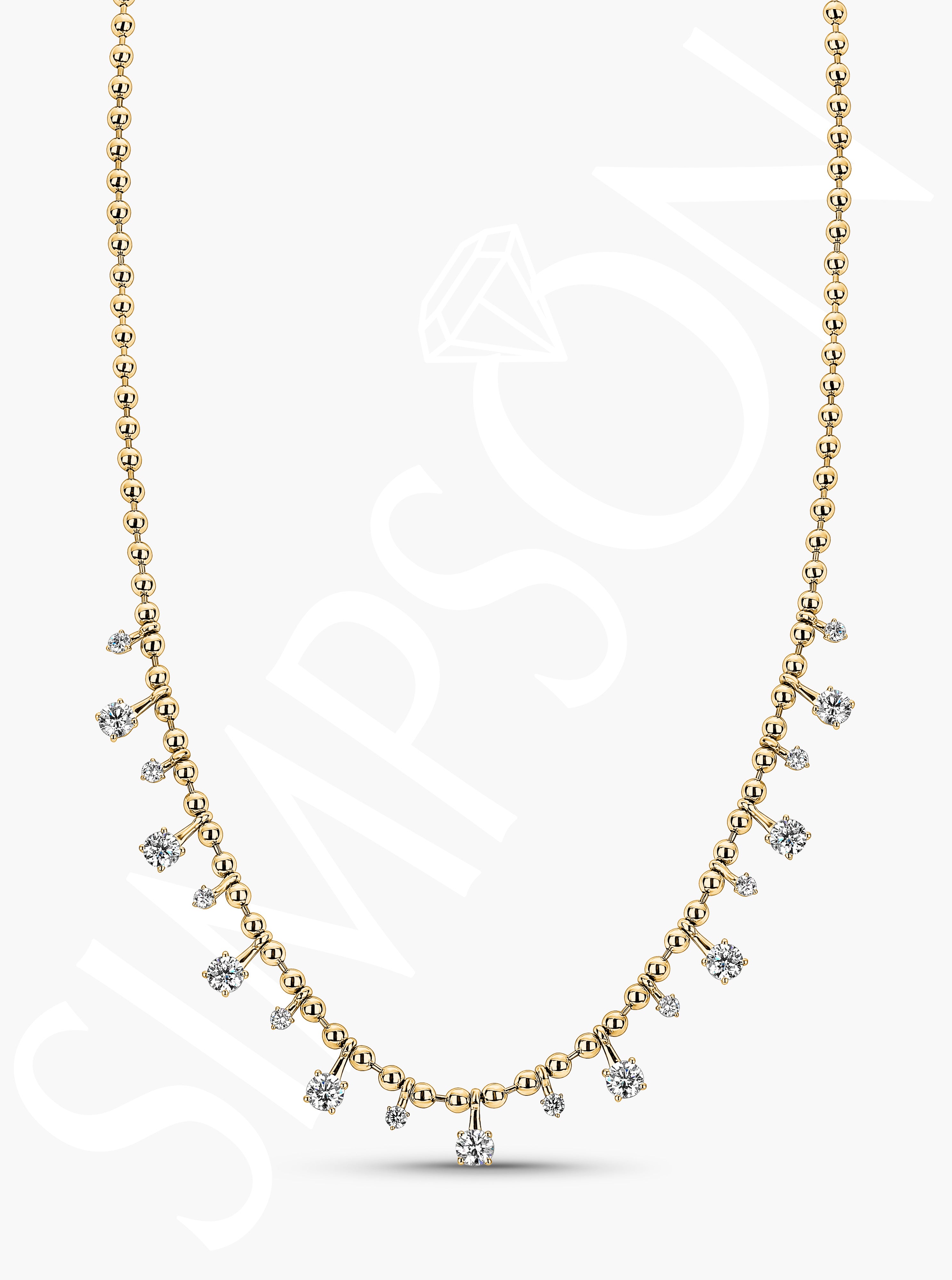 Gold Bead Necklace with Diamond Stations