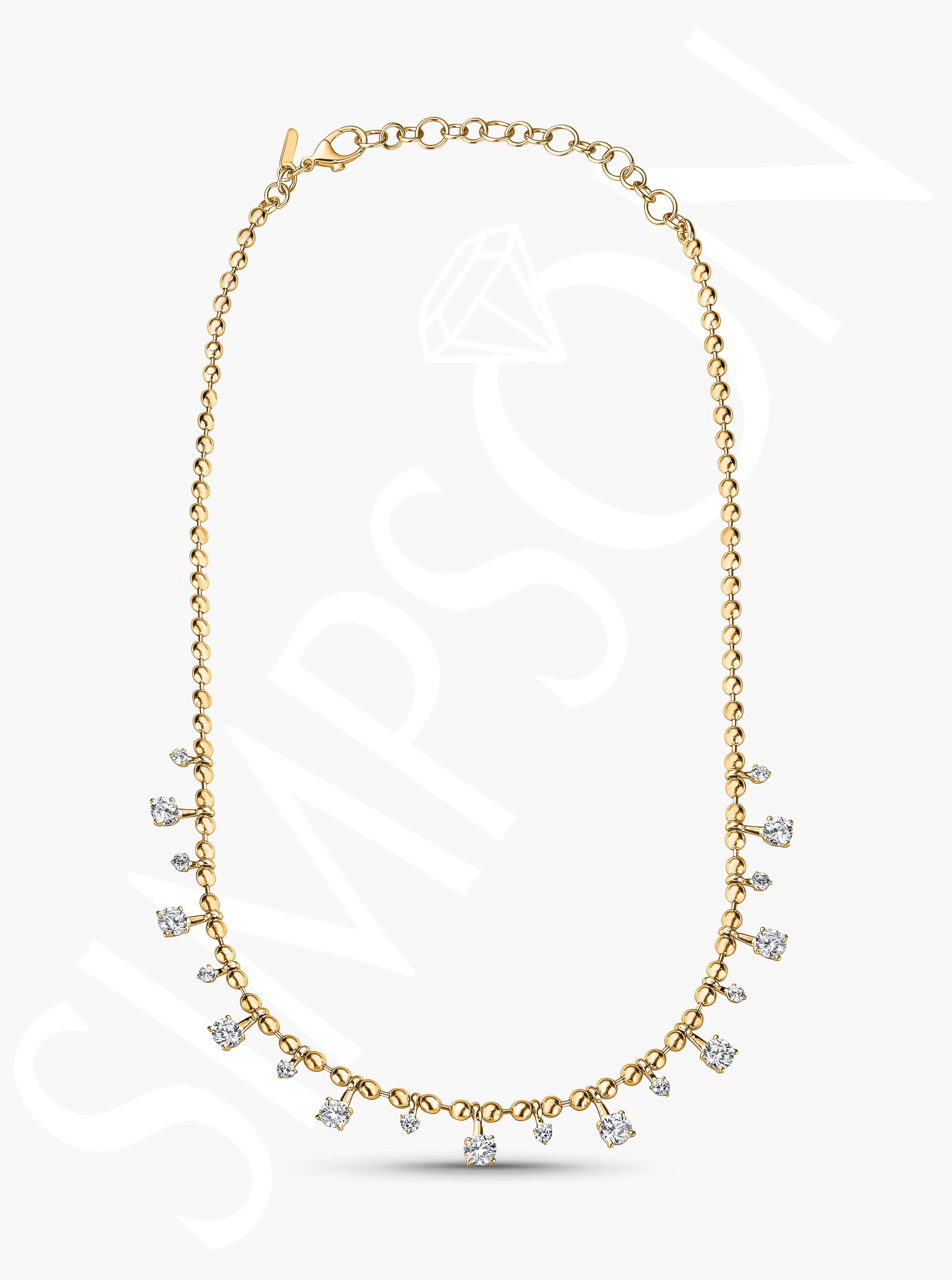Gold Bead Necklace with Diamond Stations