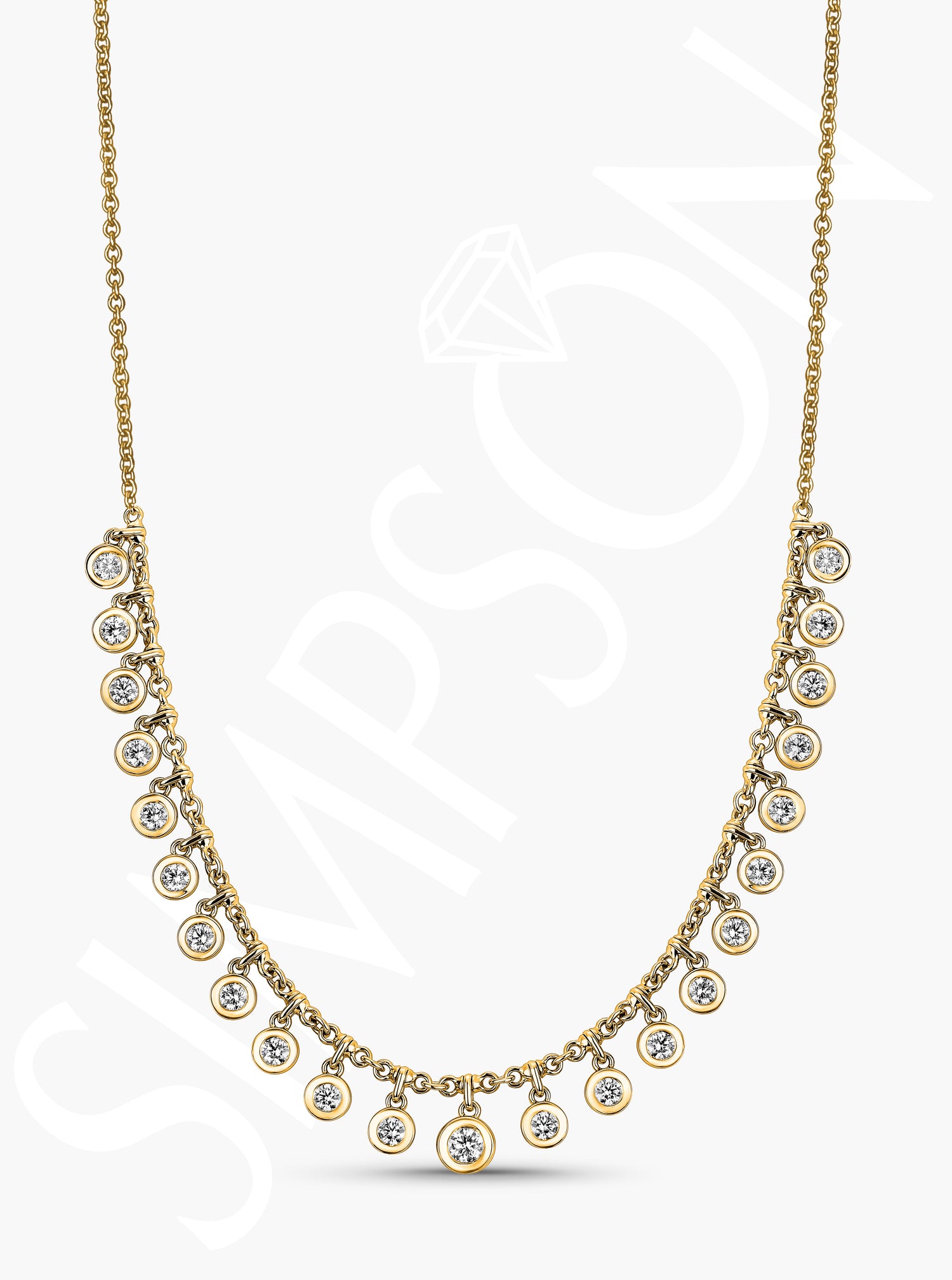 Yellow Gold Bezel Diamond Station Necklace