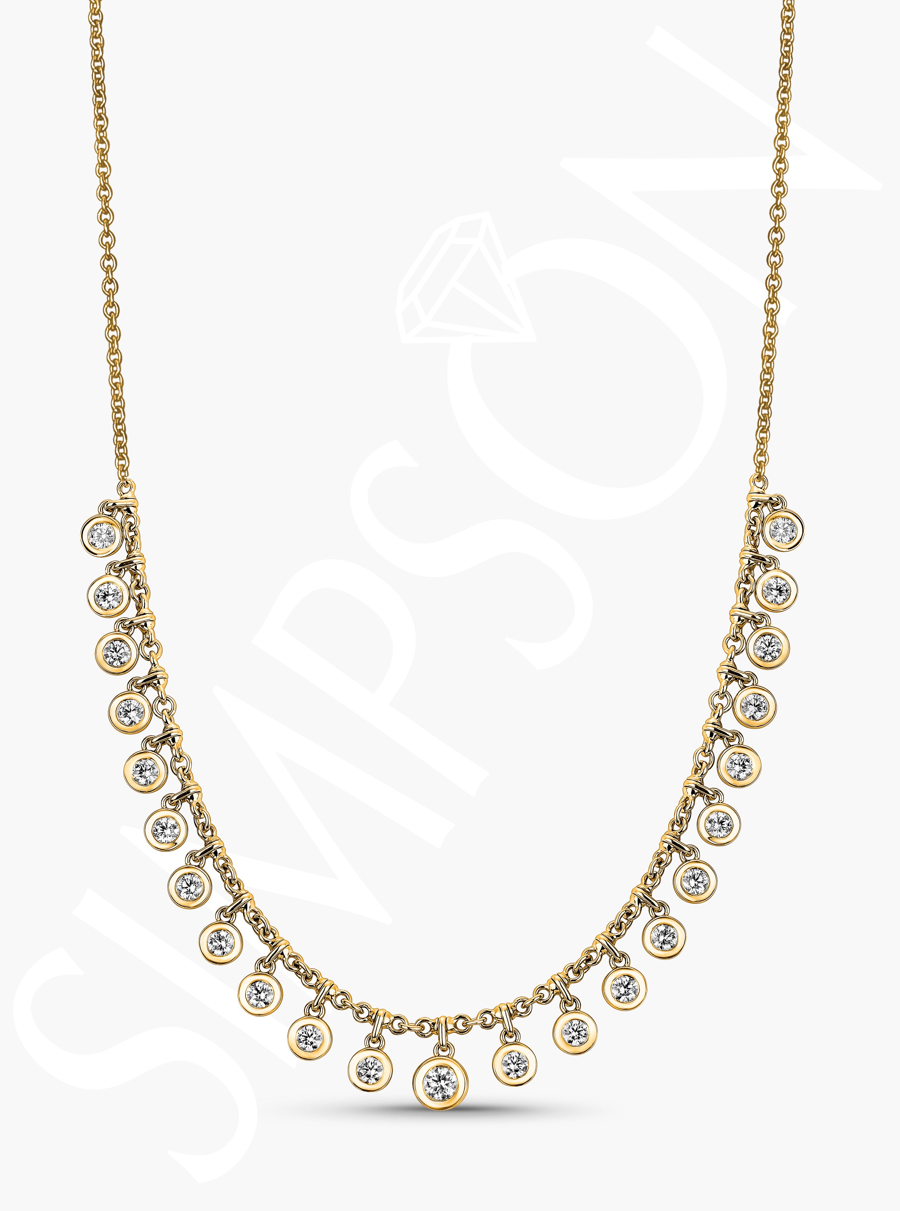 Yellow Gold Bezel Diamond Station Necklace