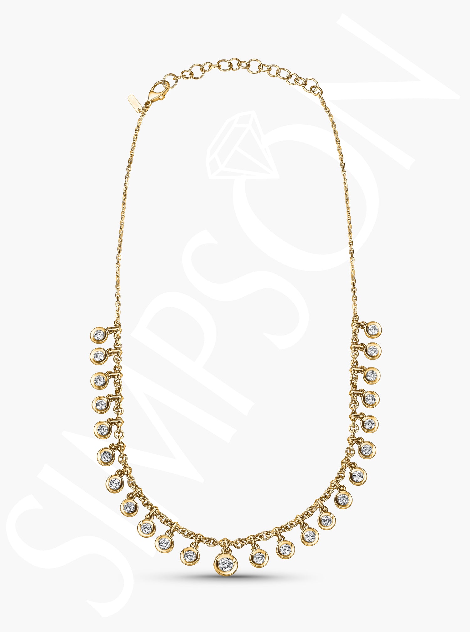 Yellow Gold Bezel Diamond Station Necklace
