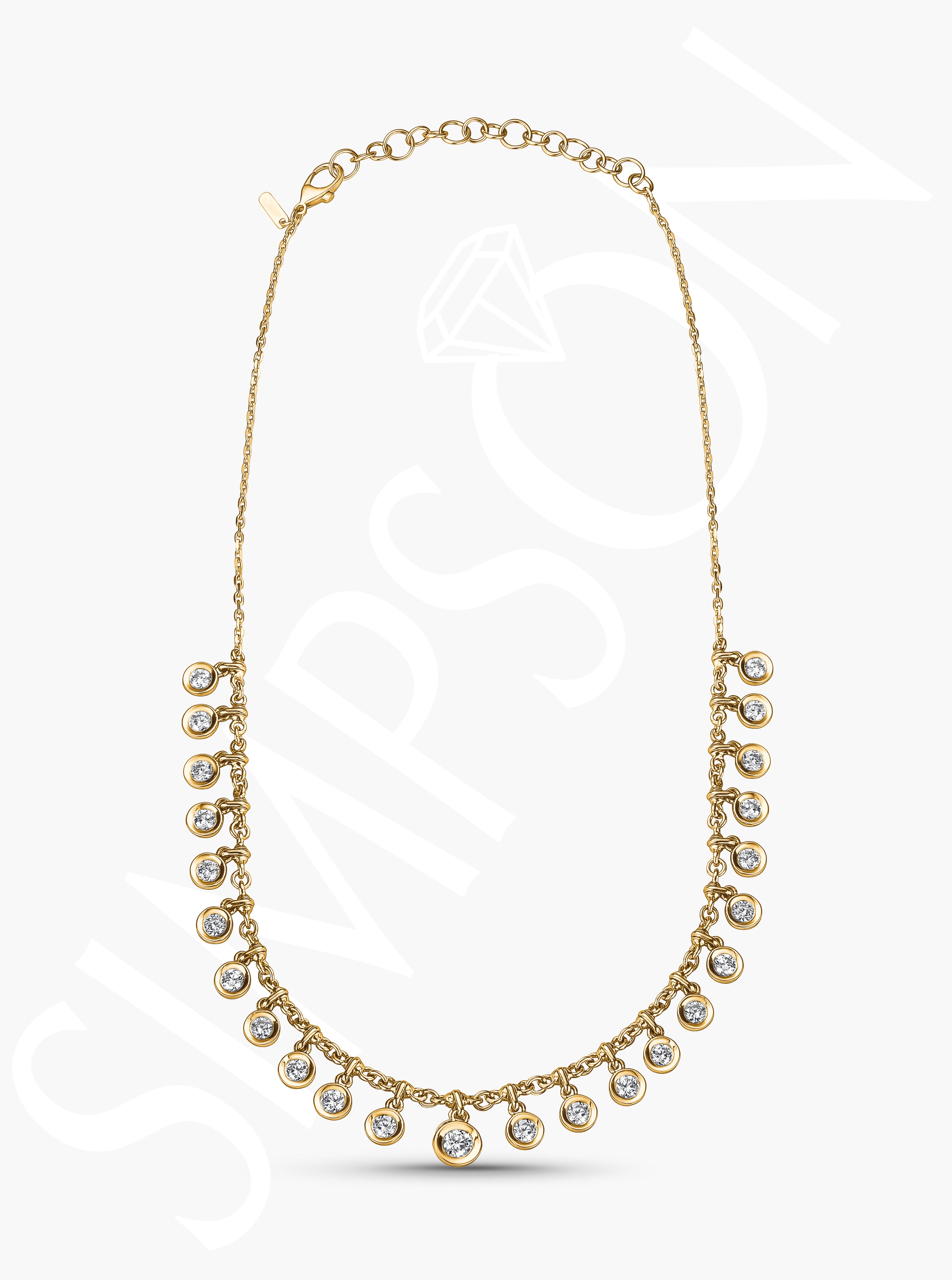 Yellow Gold Bezel Diamond Station Necklace