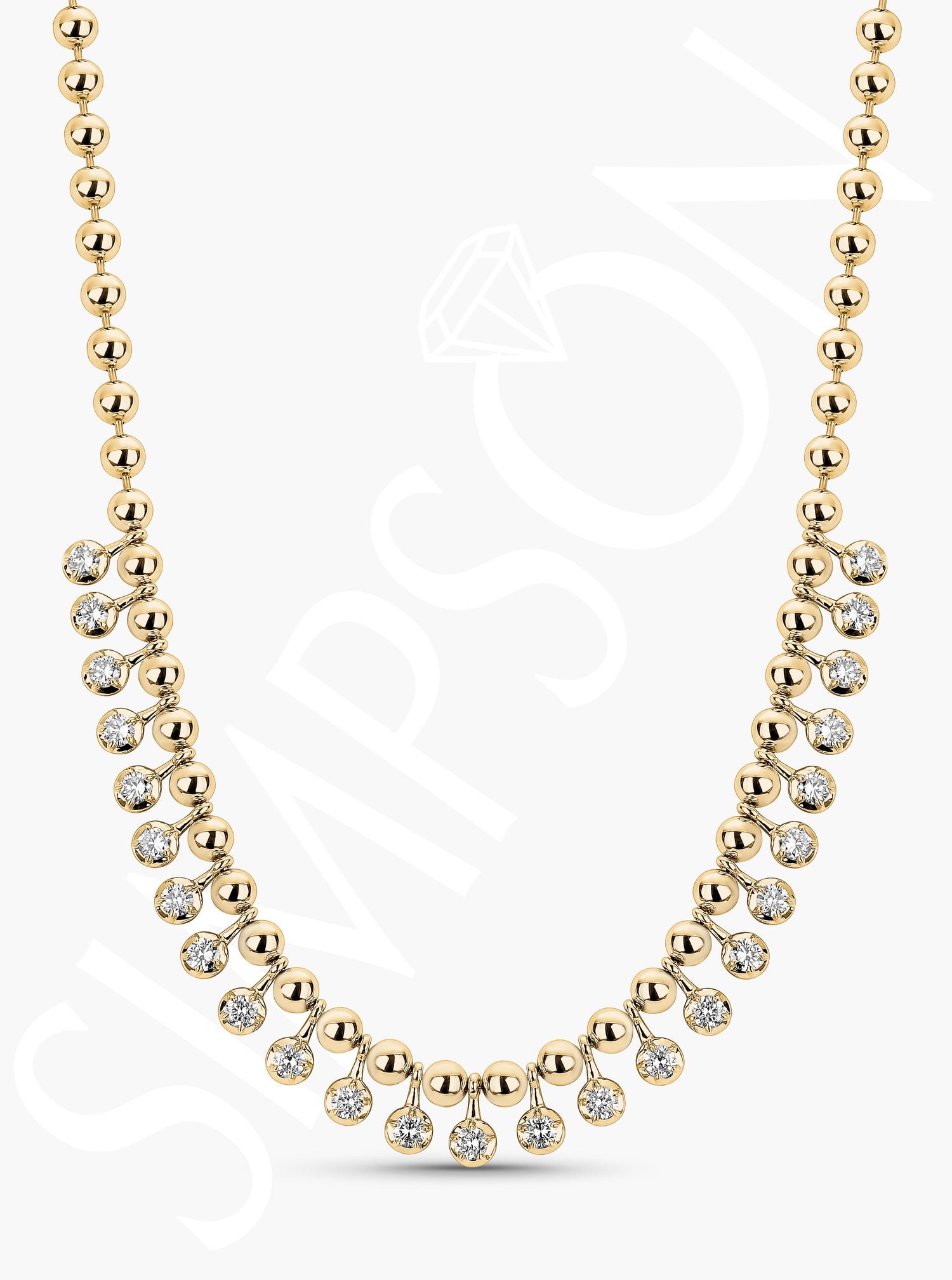 Yellow Gold Bead Diamond Station Necklace