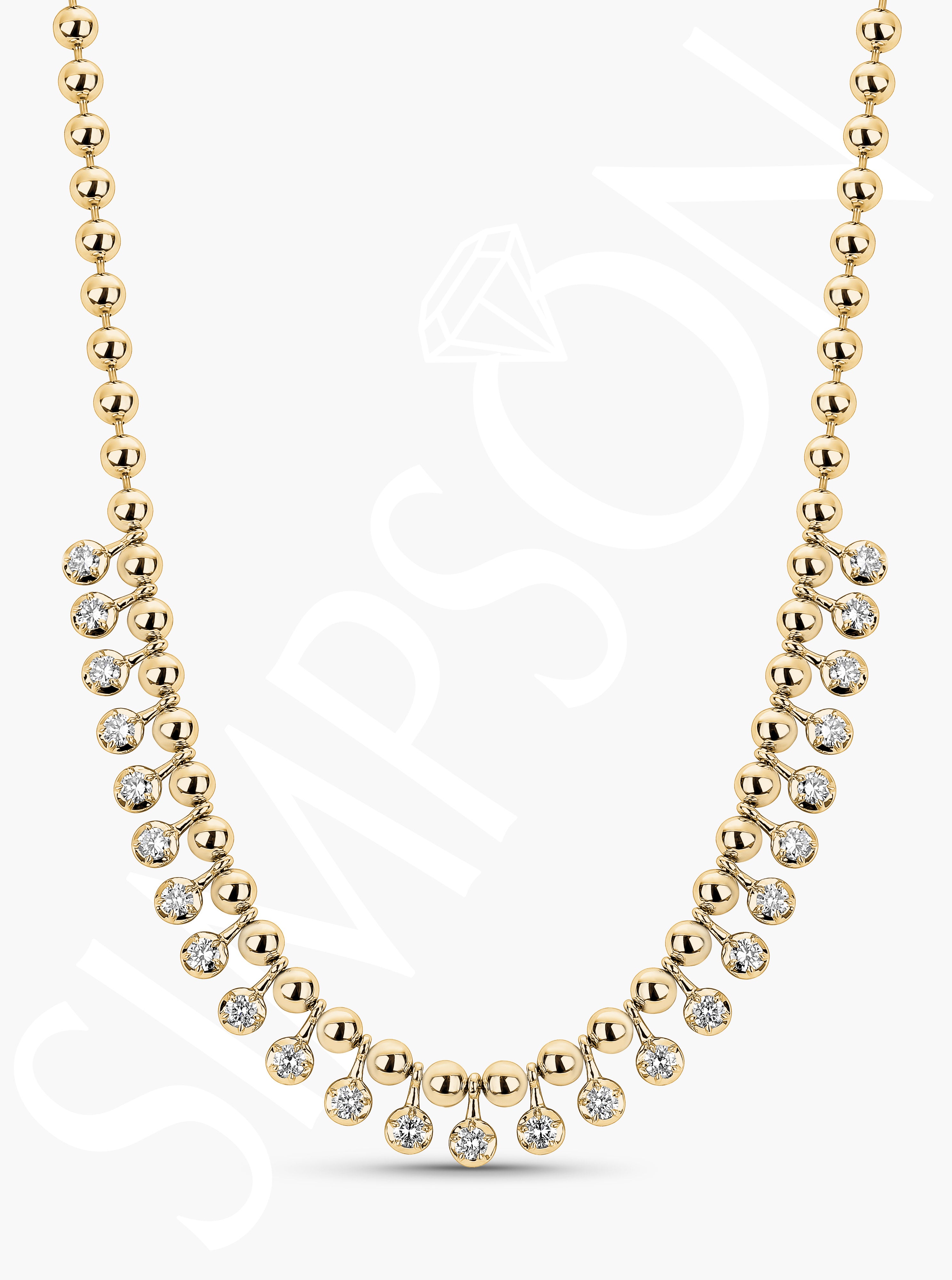 Yellow Gold Bead Diamond Station Necklace