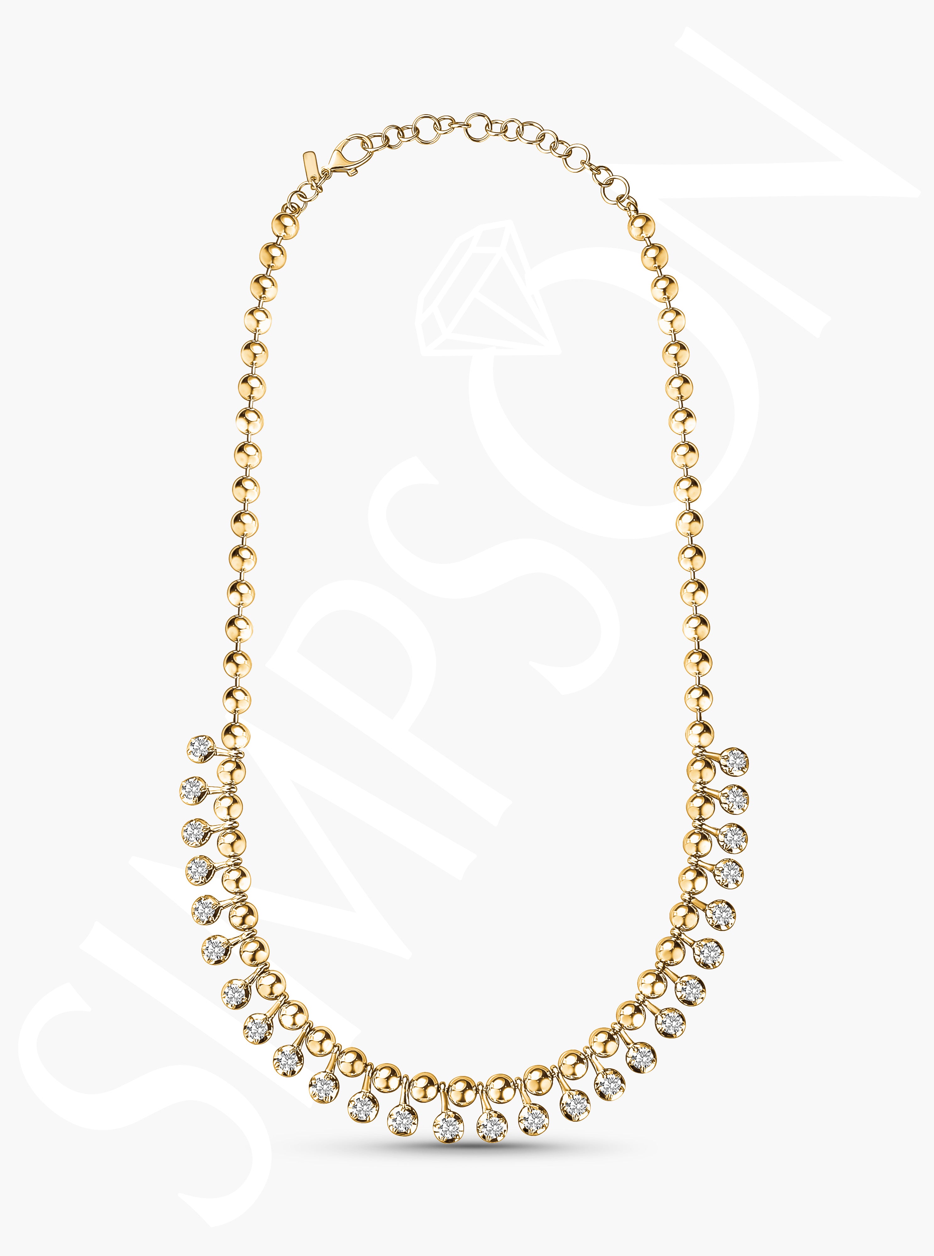 Yellow Gold Bead Diamond Station Necklace