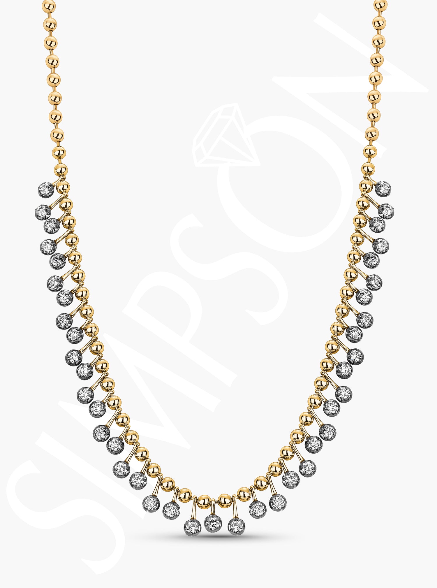 Yellow Gold Diamond Station Necklace with Black Rhodium
