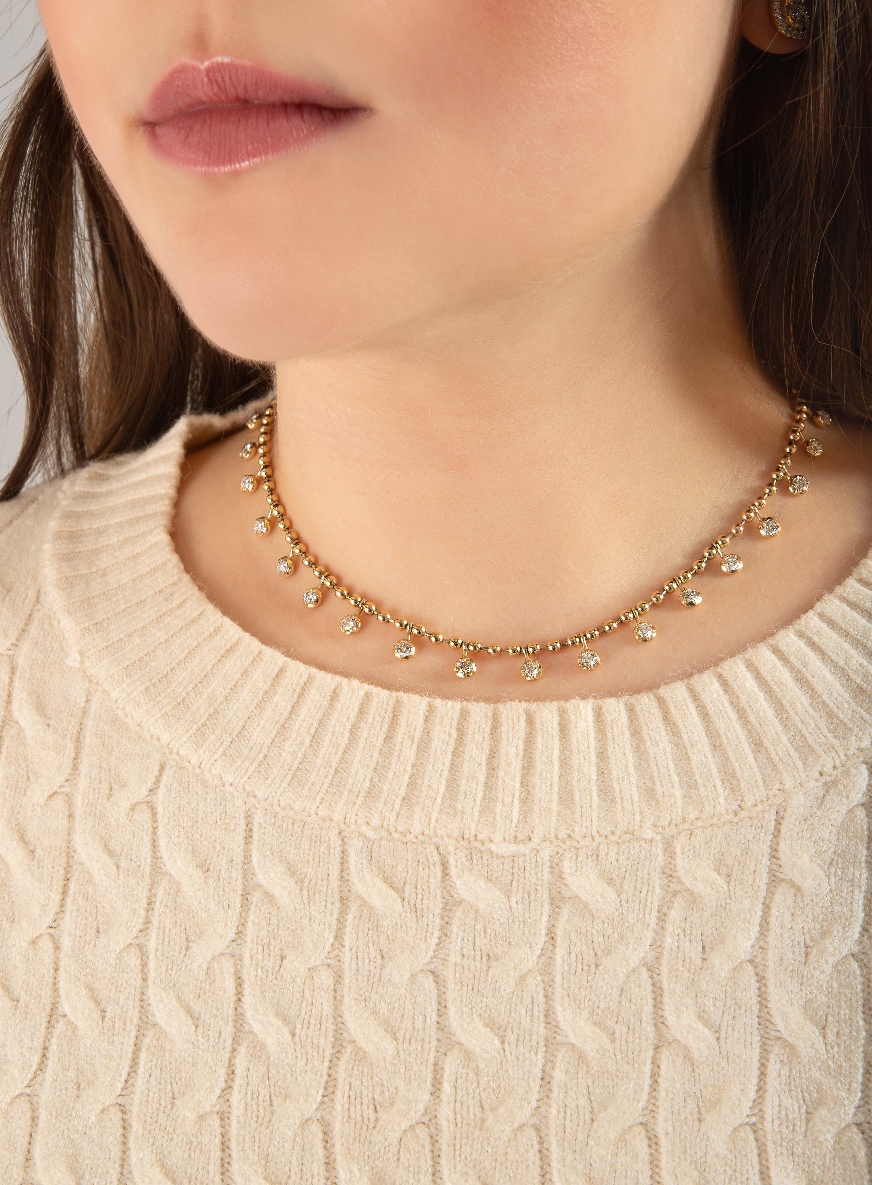 Yellow Gold Diamond Station Necklace