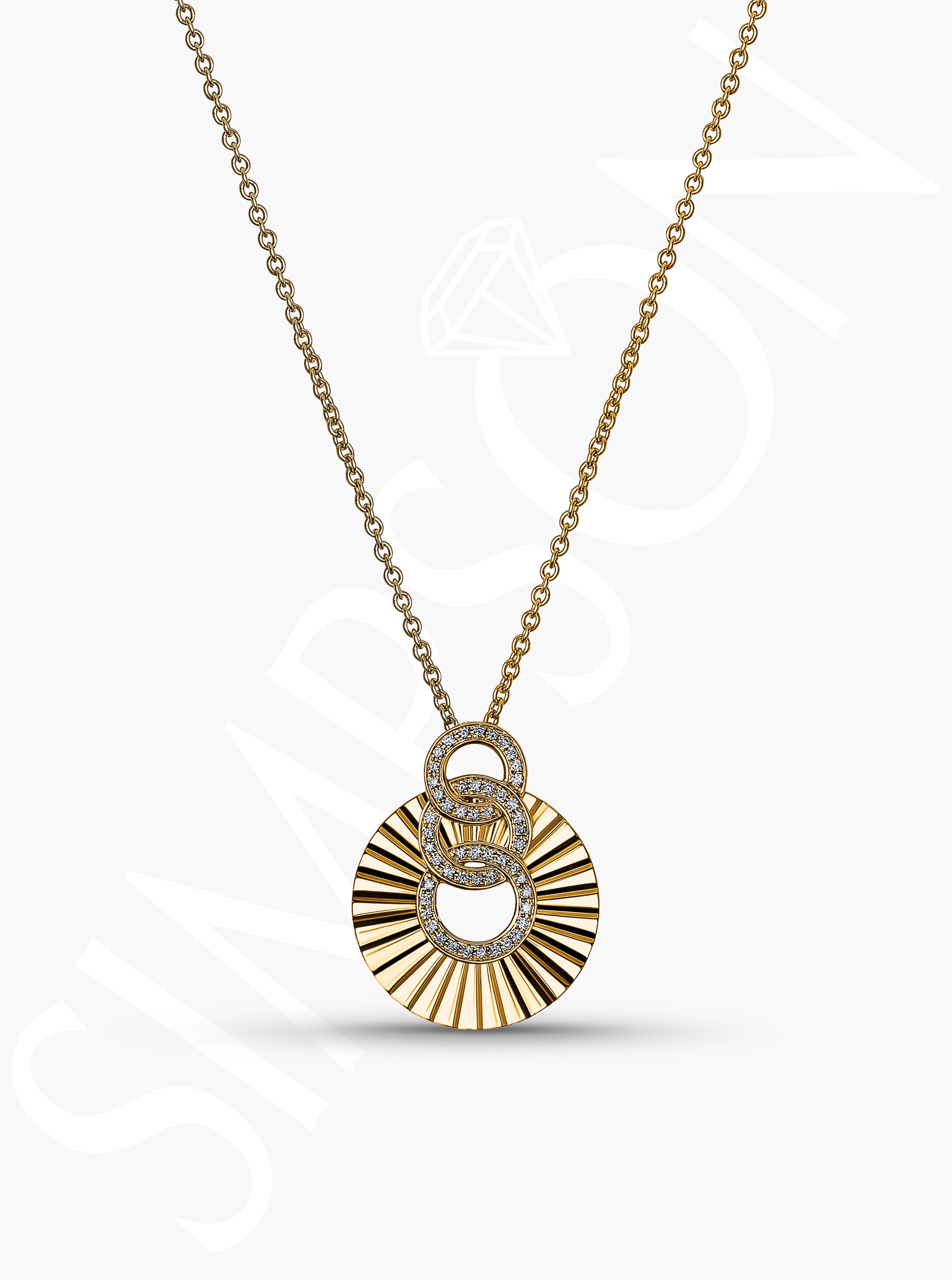 Diamond-Studded Interlocking Circle Sunburst Necklace