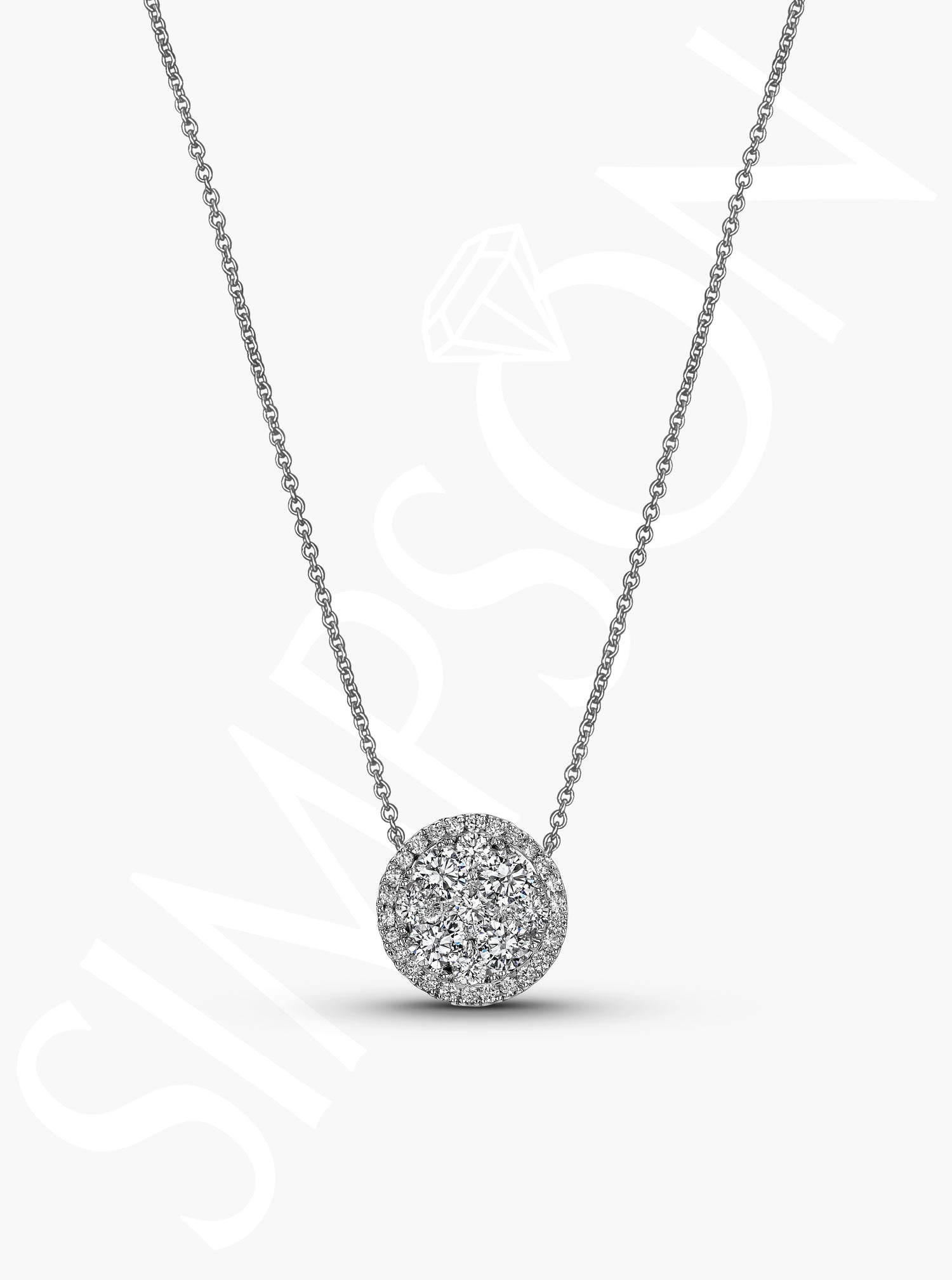 White Gold Diamond Cluster Necklace