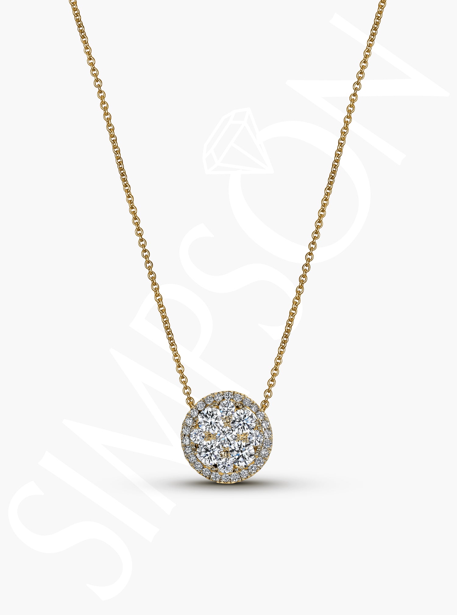 Yellow Gold Diamond Cluster Necklace