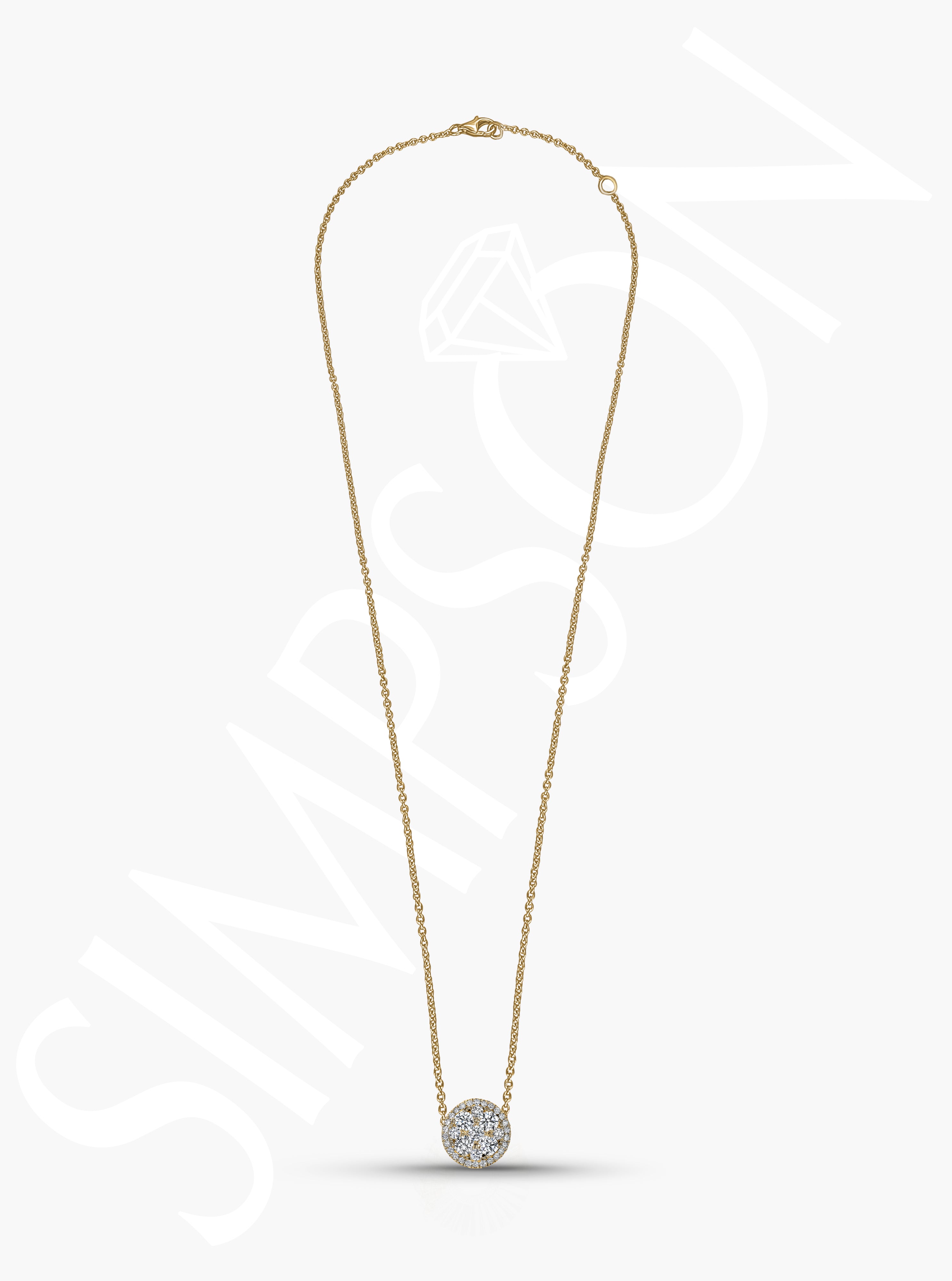 Yellow Gold Diamond Cluster Necklace