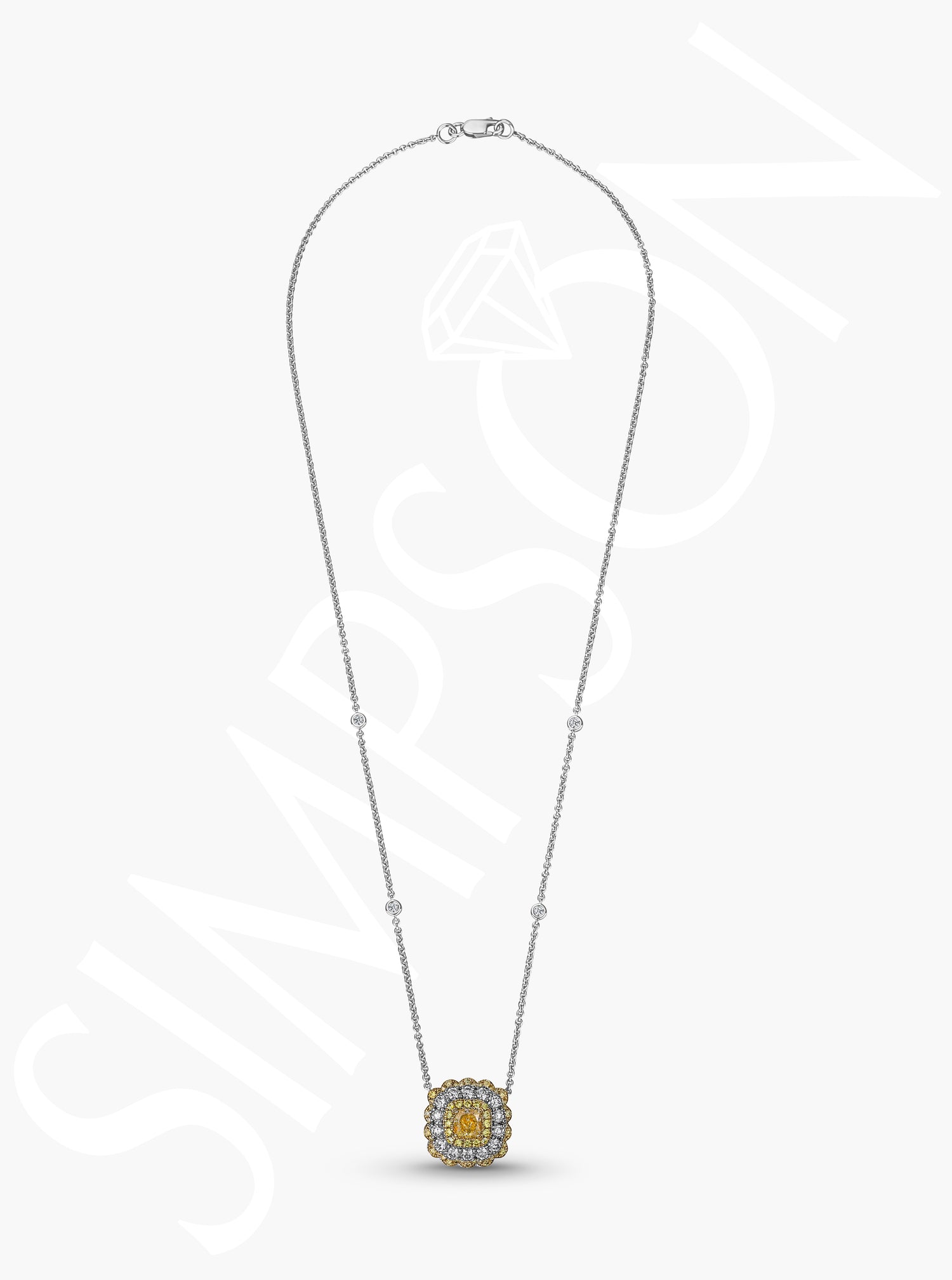 Yellow Diamond Pendant with Triple Diamond Halo