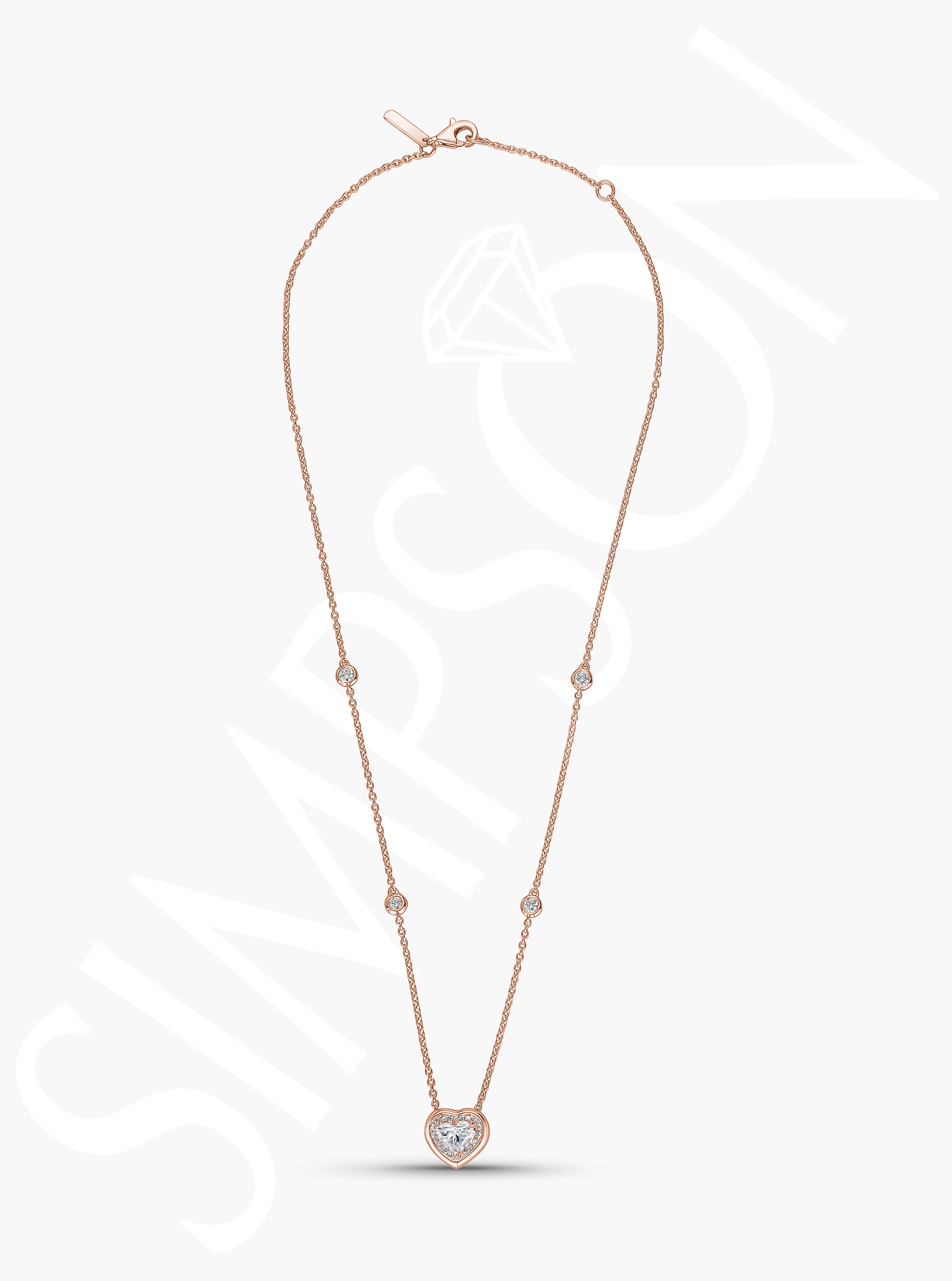 Heart Diamond Pendant Necklace with Station Diamonds