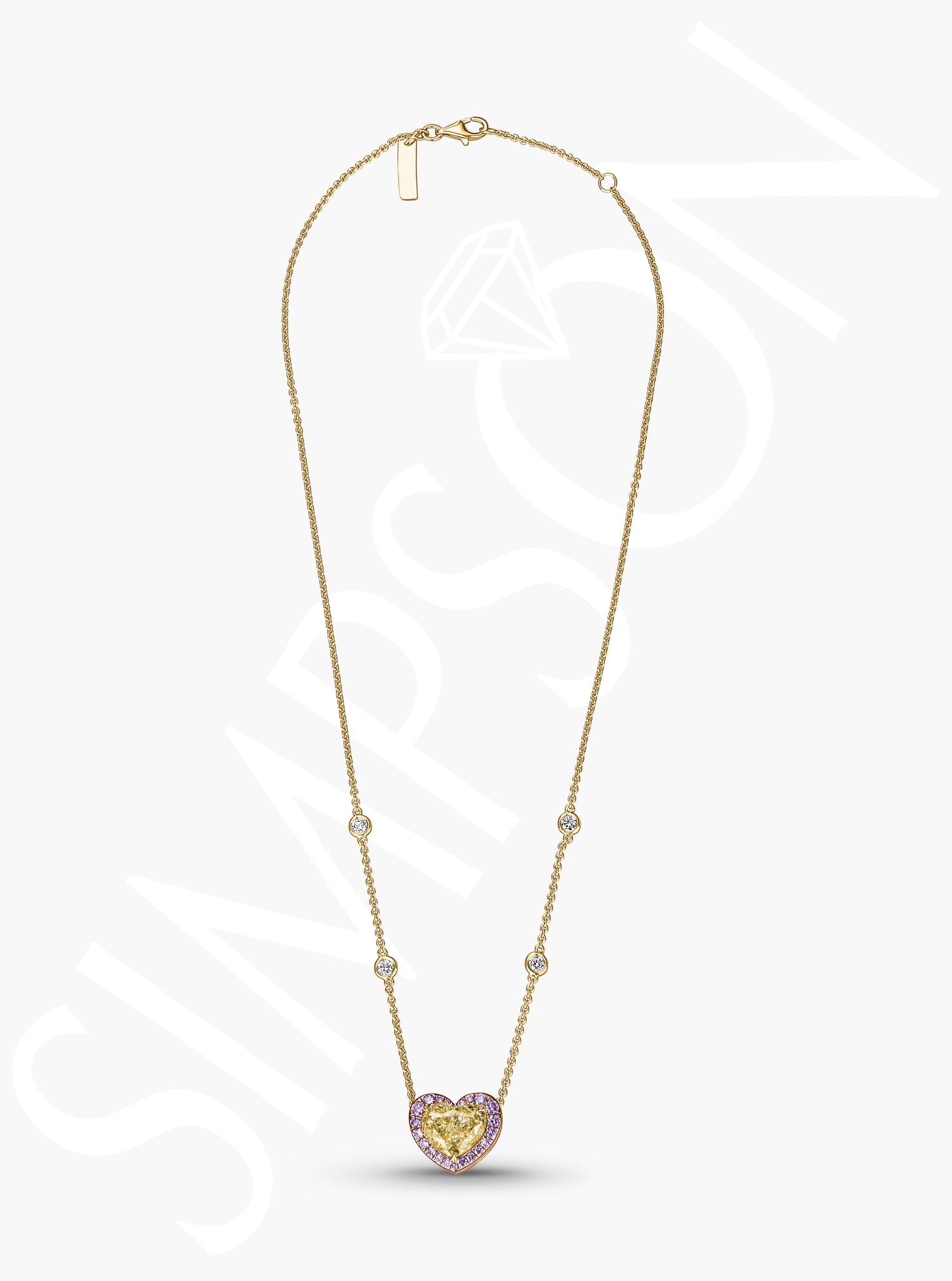Heart-Shaped Yellow Diamond Pendant with Pink Diamond Halo
