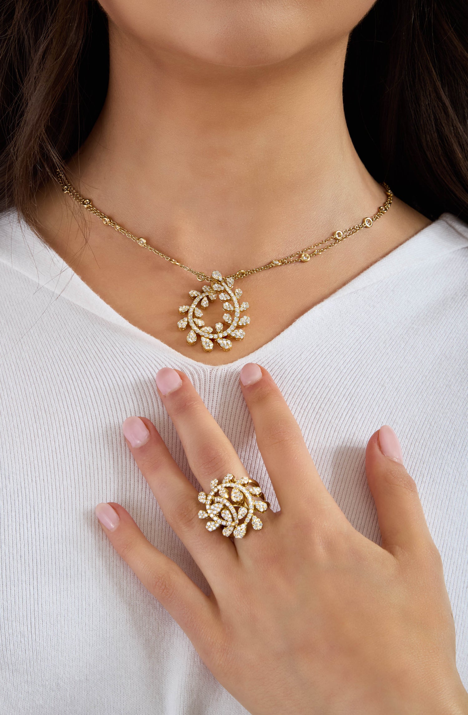 Diamond Leaf Swirl Cocktail Ring