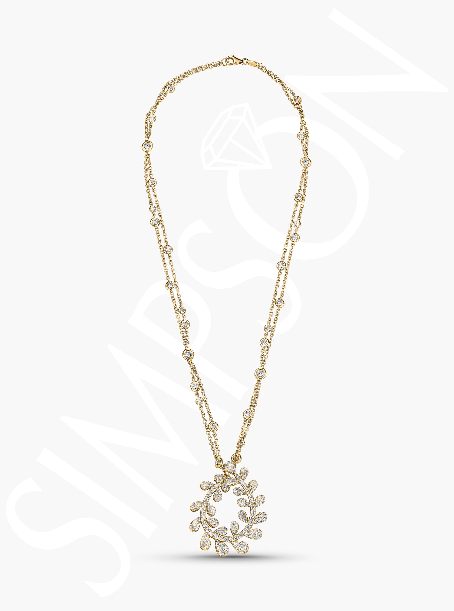 Diamond Leaf Swirl Pendant Necklace