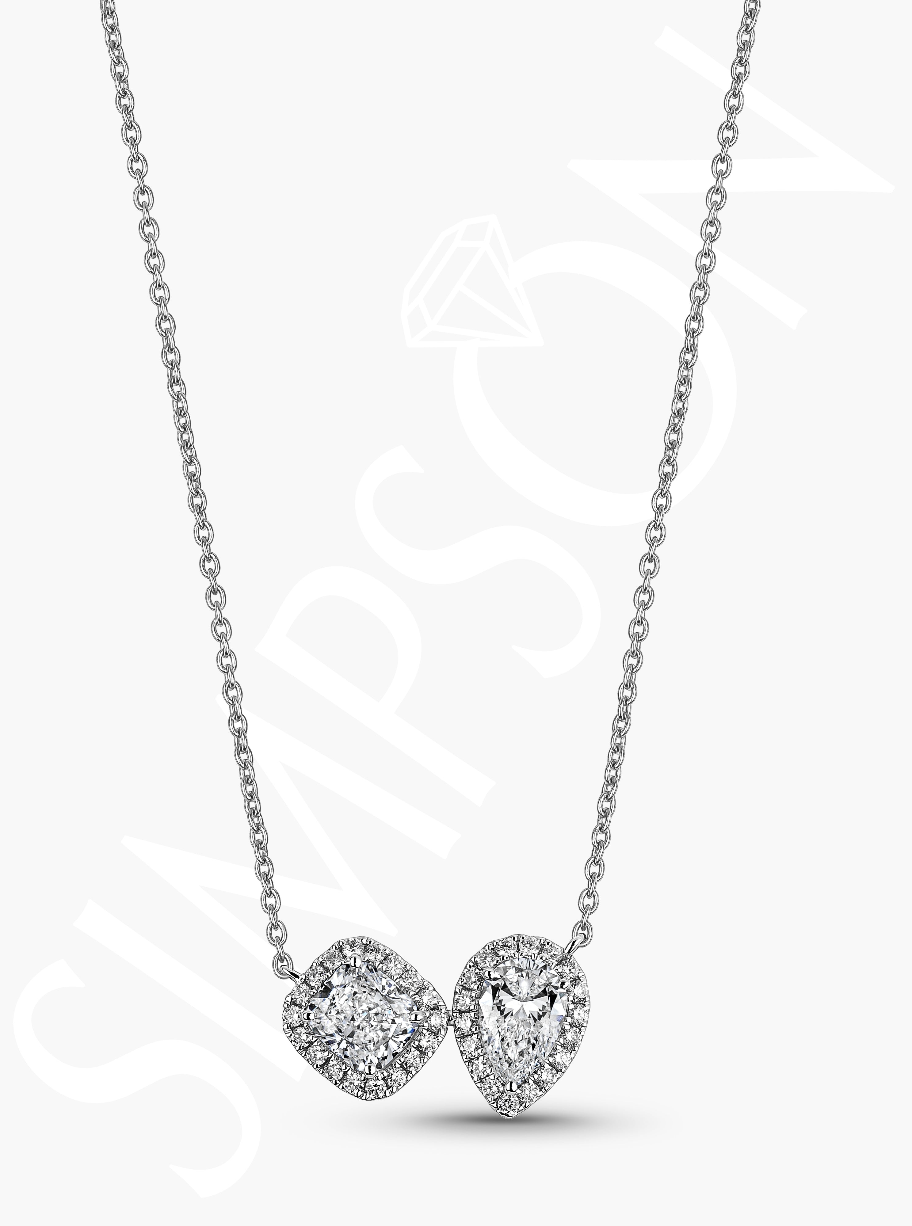 Diamond Cushion and Pear Pendant Necklace
