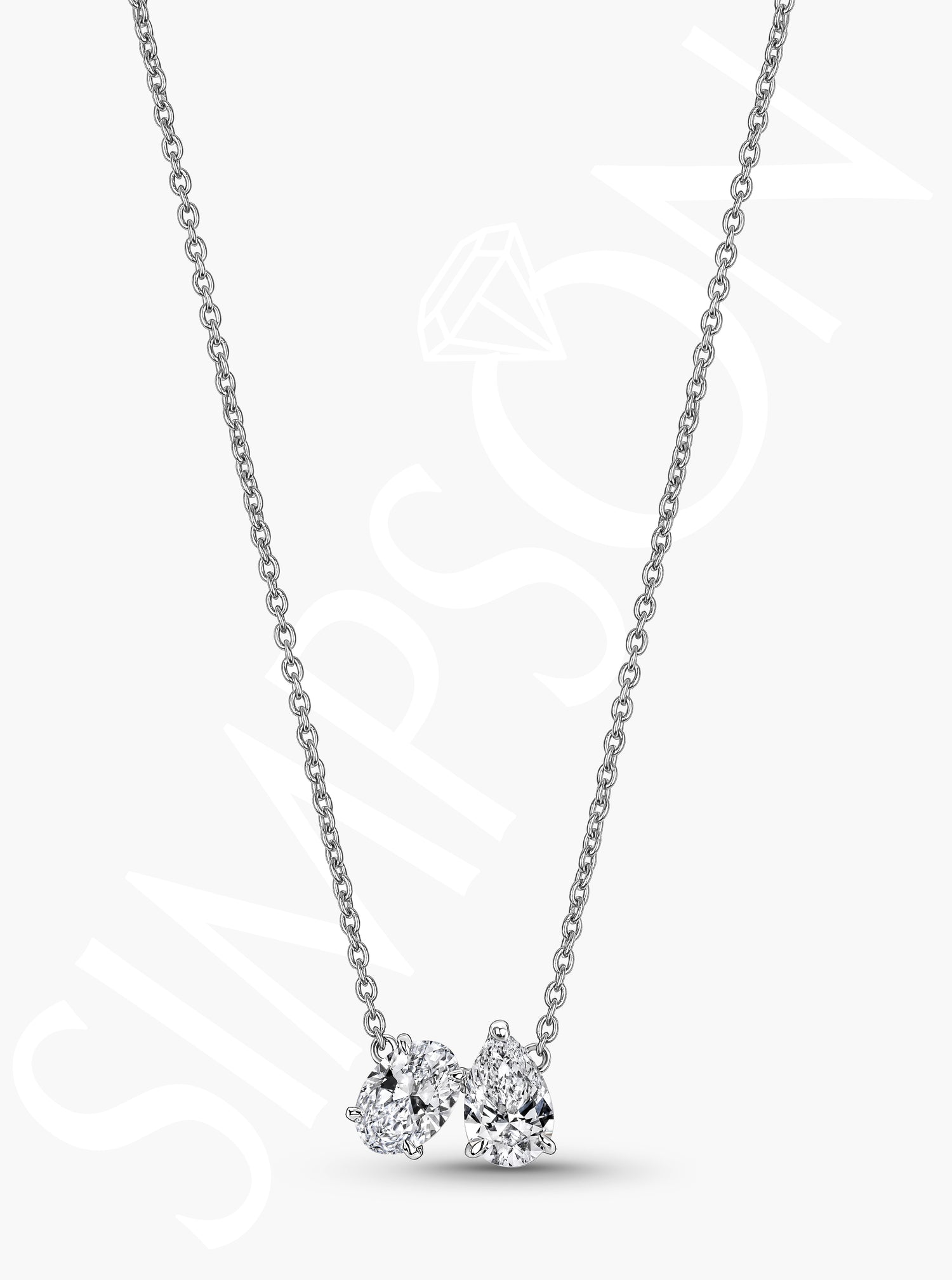 Diamond Oval and Pear Pendant Necklace