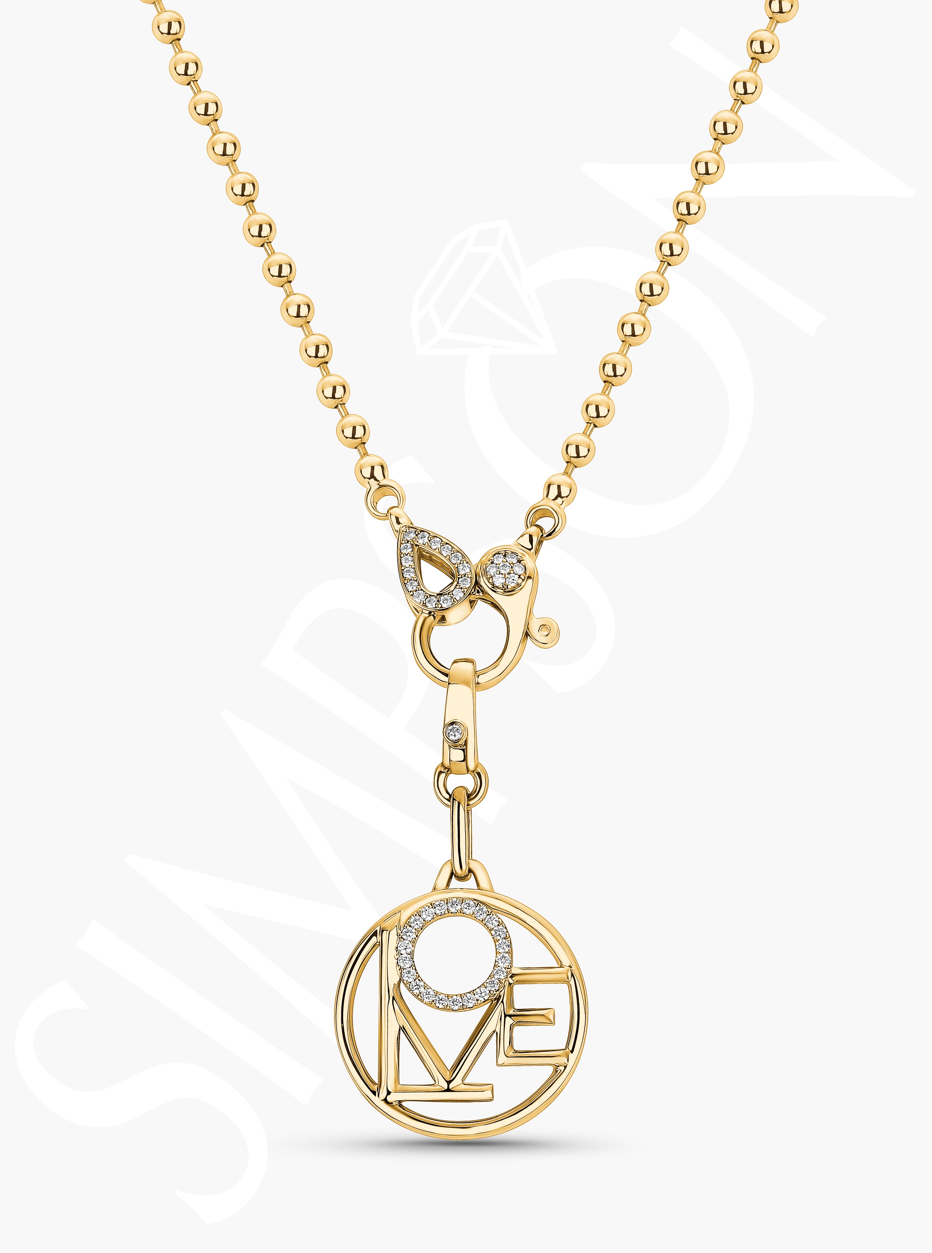 Yellow Gold Beaded Love Charm Necklace